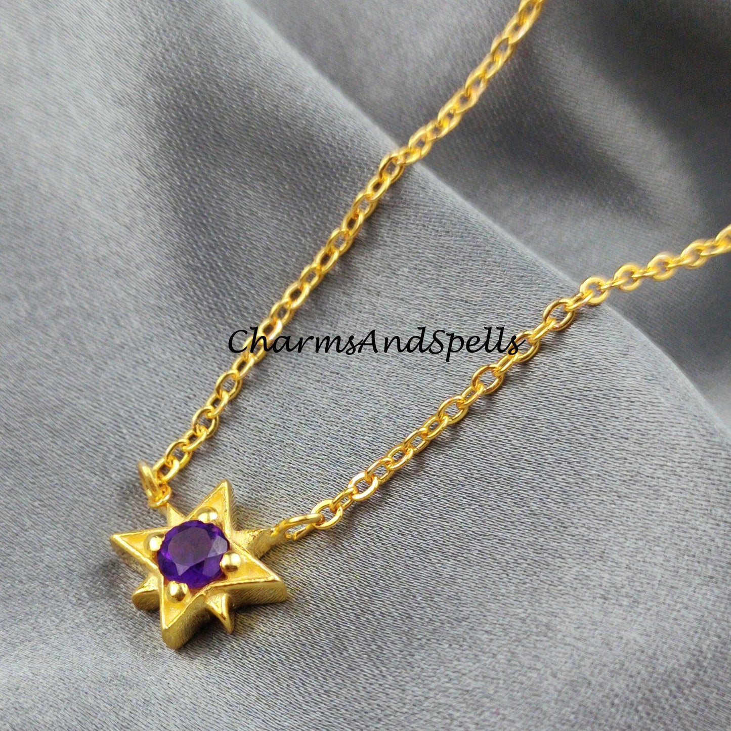 Purple Amethyst Necklace, Amethyst Star Necklace, Chain Necklace, Prong Pendant Necklac - Charms And Spells