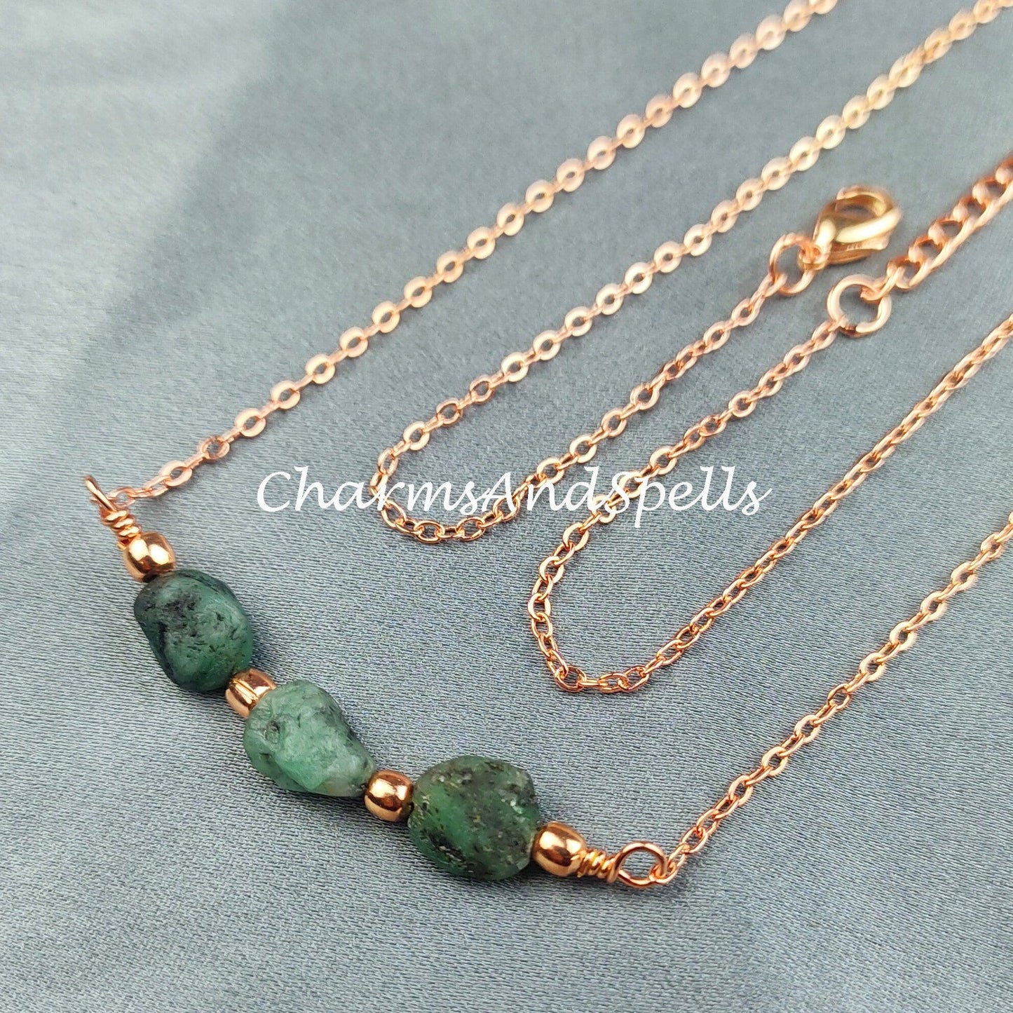 Rough Emerald Necklace, Gemstone Necklace, May Birthstone, Ethnic Jewelry, Gift For Her, Green Emerald Necklace - Charms And Spells