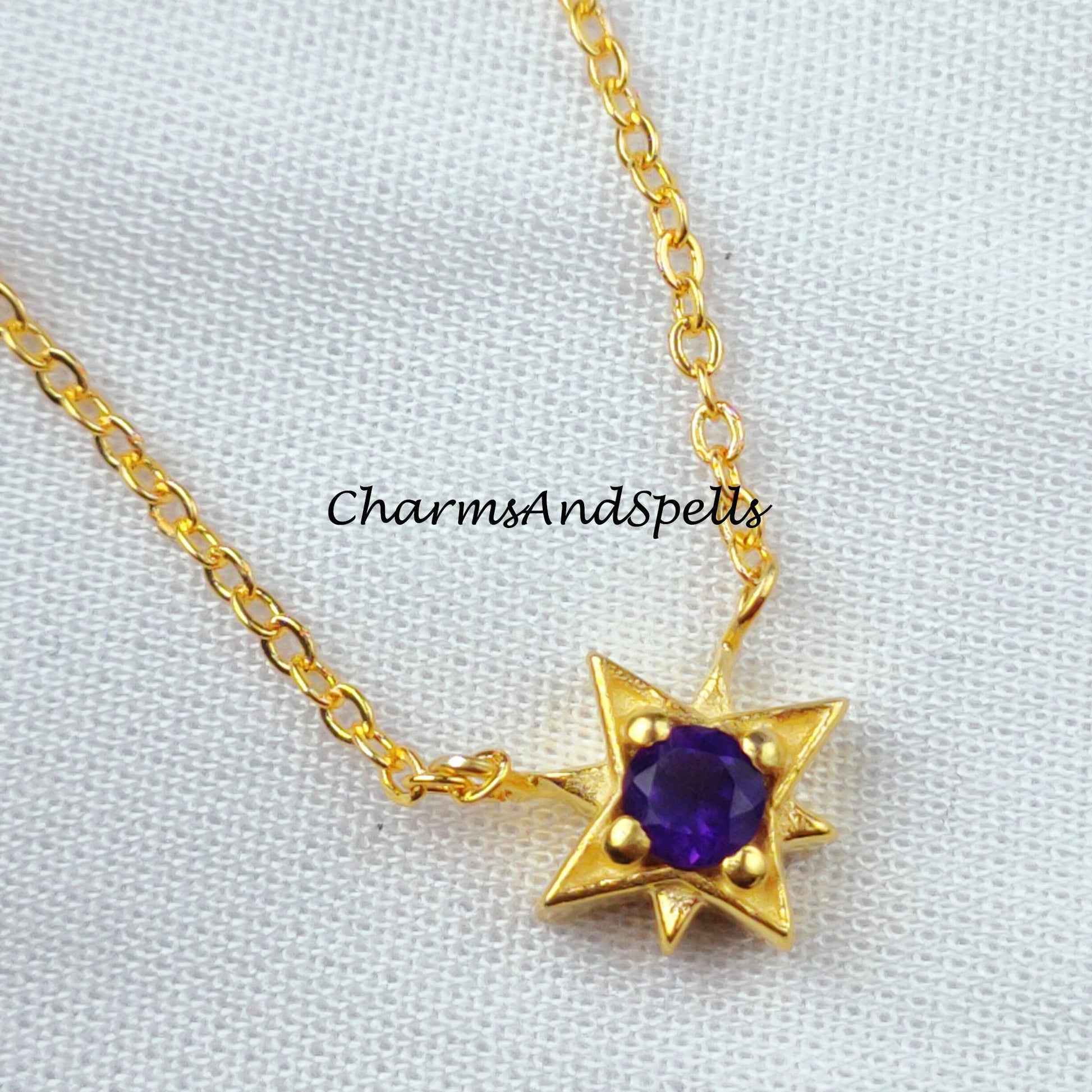 Purple Amethyst Necklace, Amethyst Star Necklace, Chain Necklace, Prong Pendant Necklac - Charms And Spells