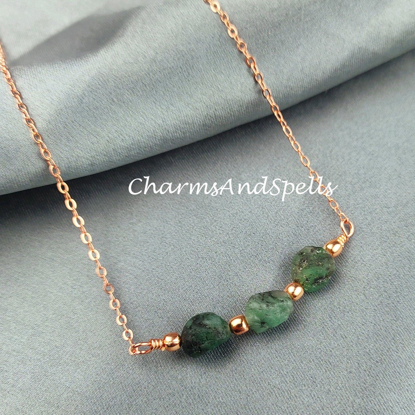 Rough Emerald Necklace, Gemstone Necklace, May Birthstone, Ethnic Jewelry, Gift For Her, Green Emerald Necklace - Charms And Spells