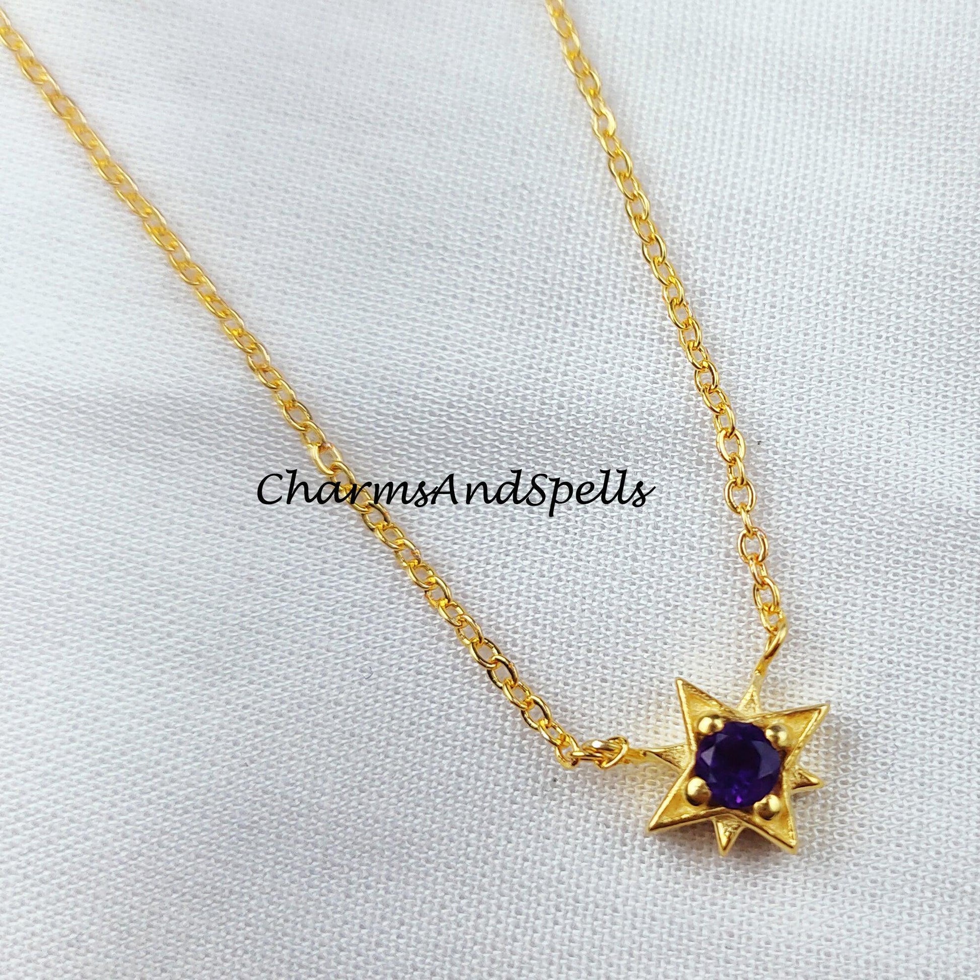 Purple Amethyst Necklace, Amethyst Star Necklace, Chain Necklace, Prong Pendant Necklac - Charms And Spells