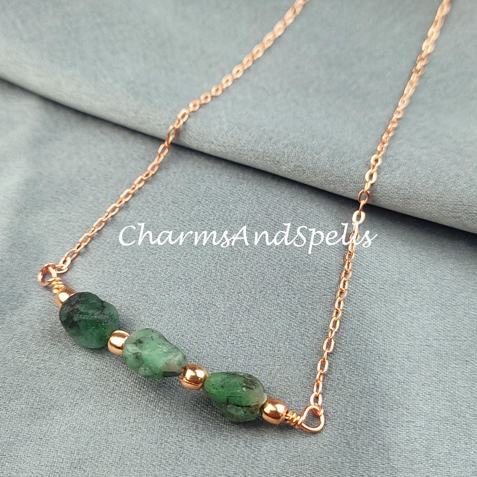 Rough Emerald Necklace, Gemstone Necklace, May Birthstone, Ethnic Jewelry, Gift For Her, Green Emerald Necklace - Charms And Spells