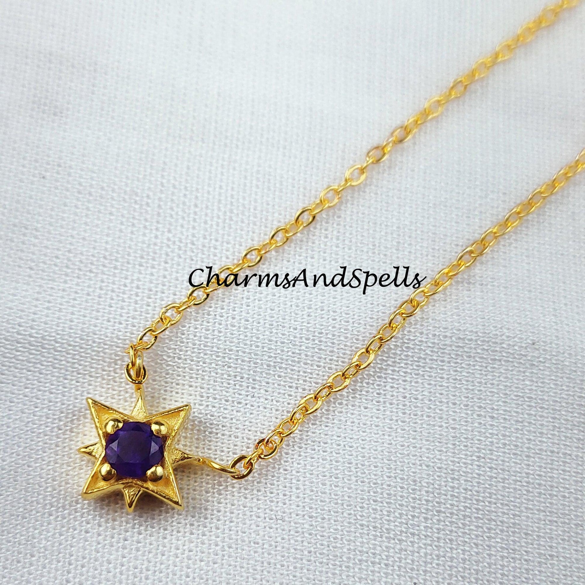 Purple Amethyst Necklace, Amethyst Star Necklace, Chain Necklace, Prong Pendant Necklac - Charms And Spells