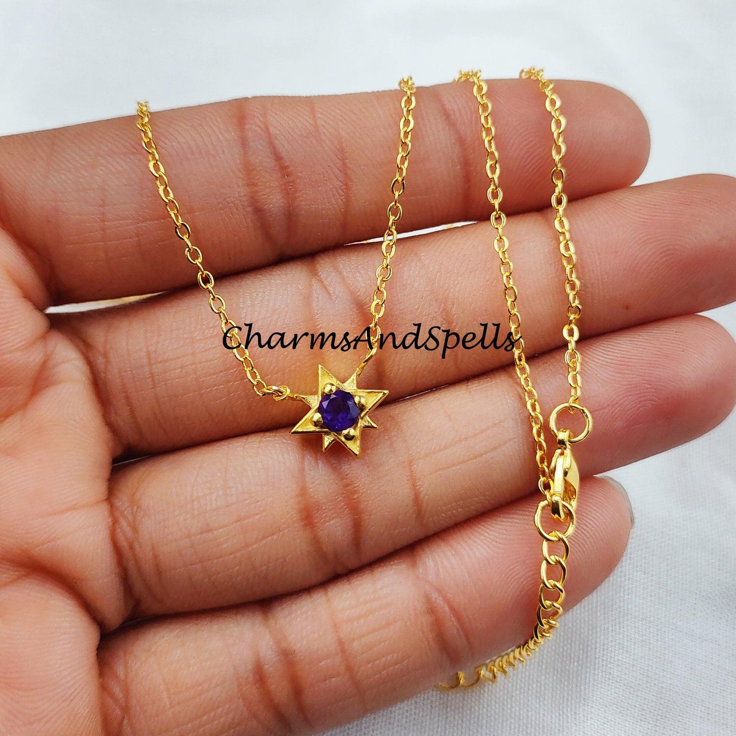 Purple Amethyst Necklace, Amethyst Star Necklace, Chain Necklace, Prong Pendant Necklac - Charms And Spells