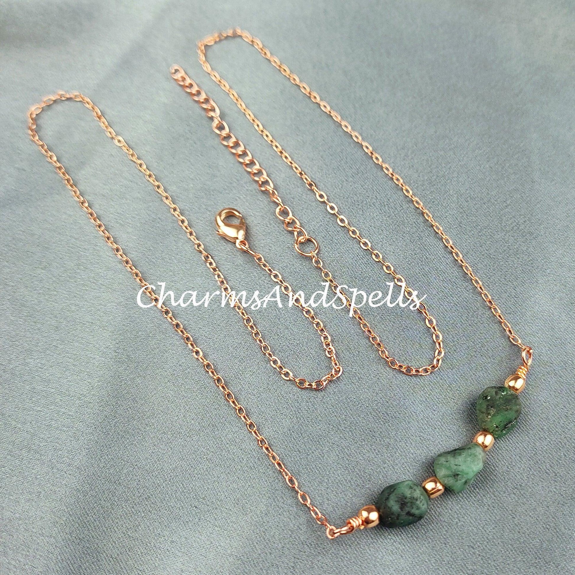 Rough Emerald Necklace, Gemstone Necklace, May Birthstone, Ethnic Jewelry, Gift For Her, Green Emerald Necklace - Charms And Spells