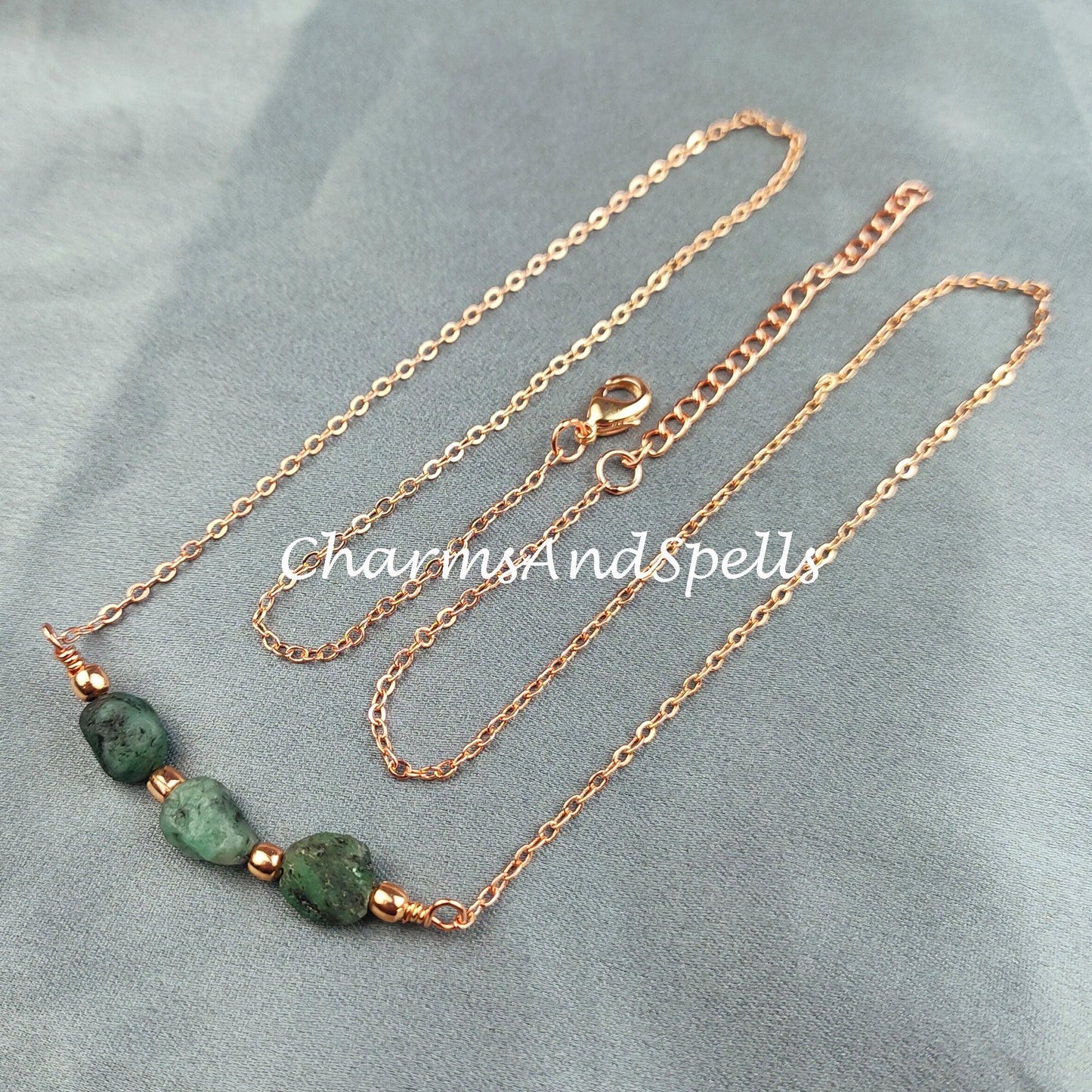 Rough Emerald Necklace, Gemstone Necklace, May Birthstone, Ethnic Jewelry, Gift For Her, Green Emerald Necklace - Charms And Spells