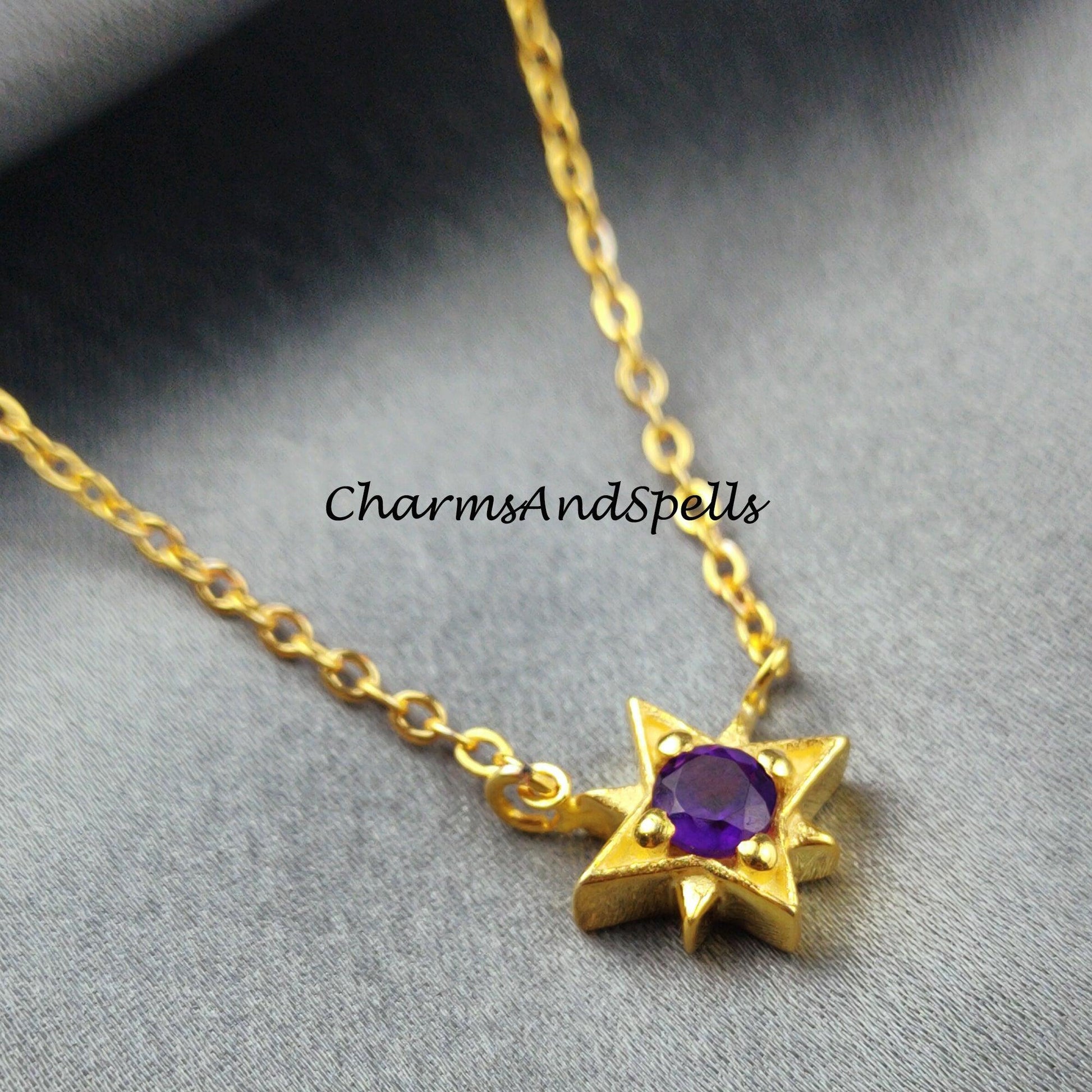 Purple Amethyst Necklace, Amethyst Star Necklace, Chain Necklace, Prong Pendant Necklac - Charms And Spells