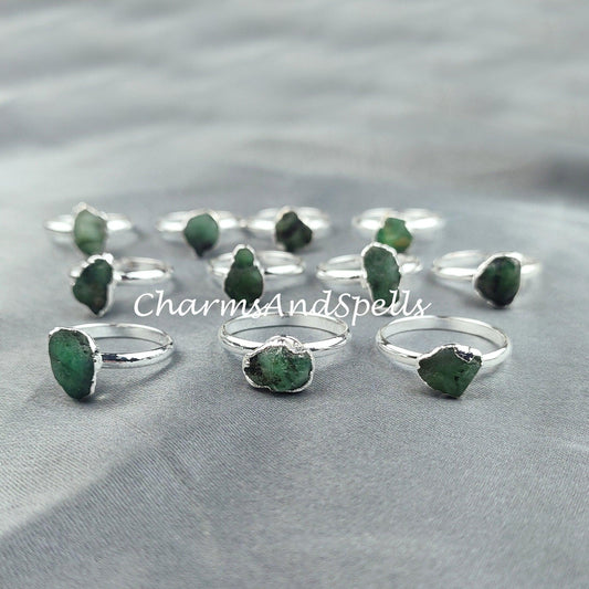 50% OFF On Emerald Ring, Gemstone Ring, Electroplated Ring, Gift for Her, Raw Crystal Jewelry, Ethnic Ring, Women Ring - Charms And Spells