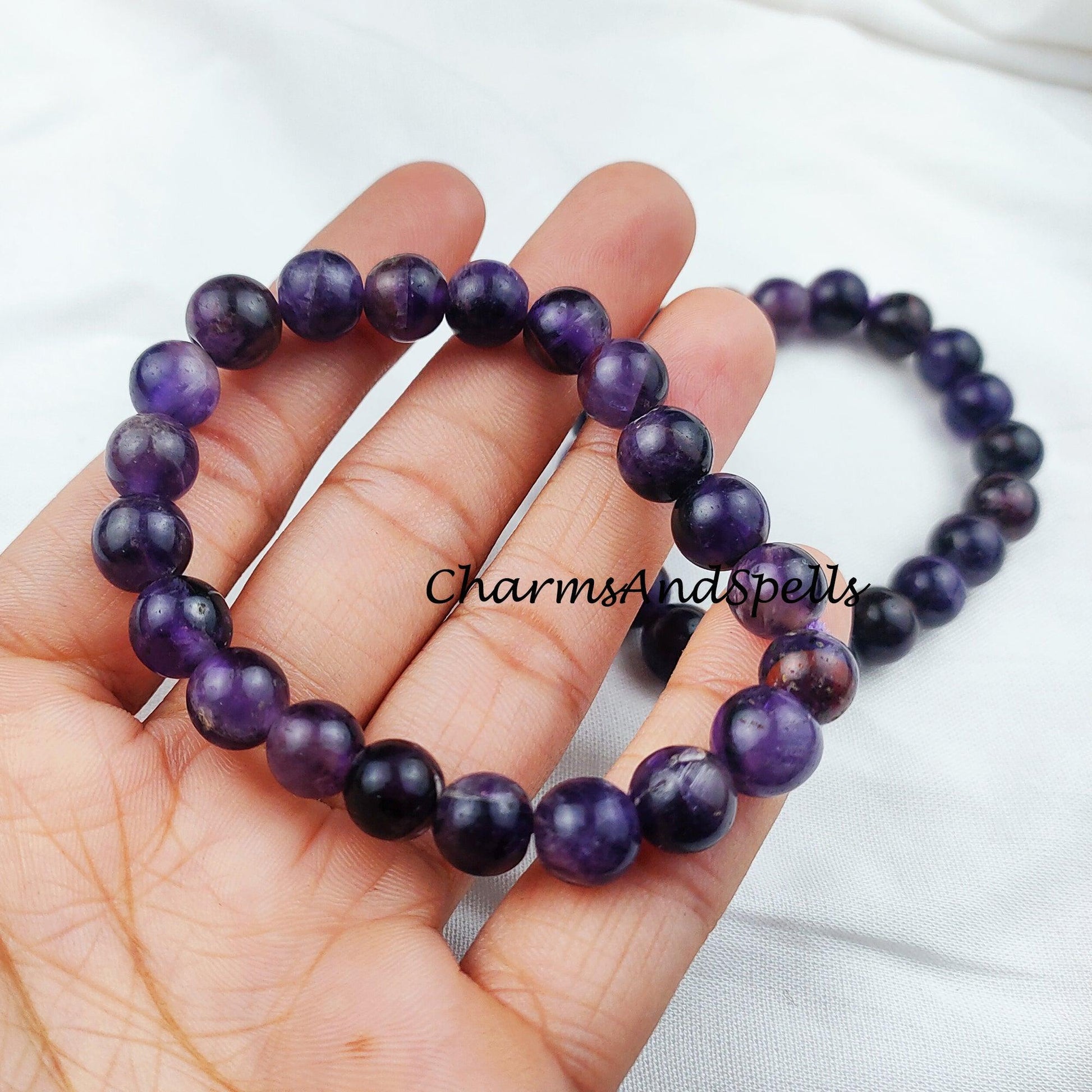 Natural Amethyst Gemstone Healing Bracelet, Spiritual Protection Balance Meditation Grounding Bracelet - Charms And Spells