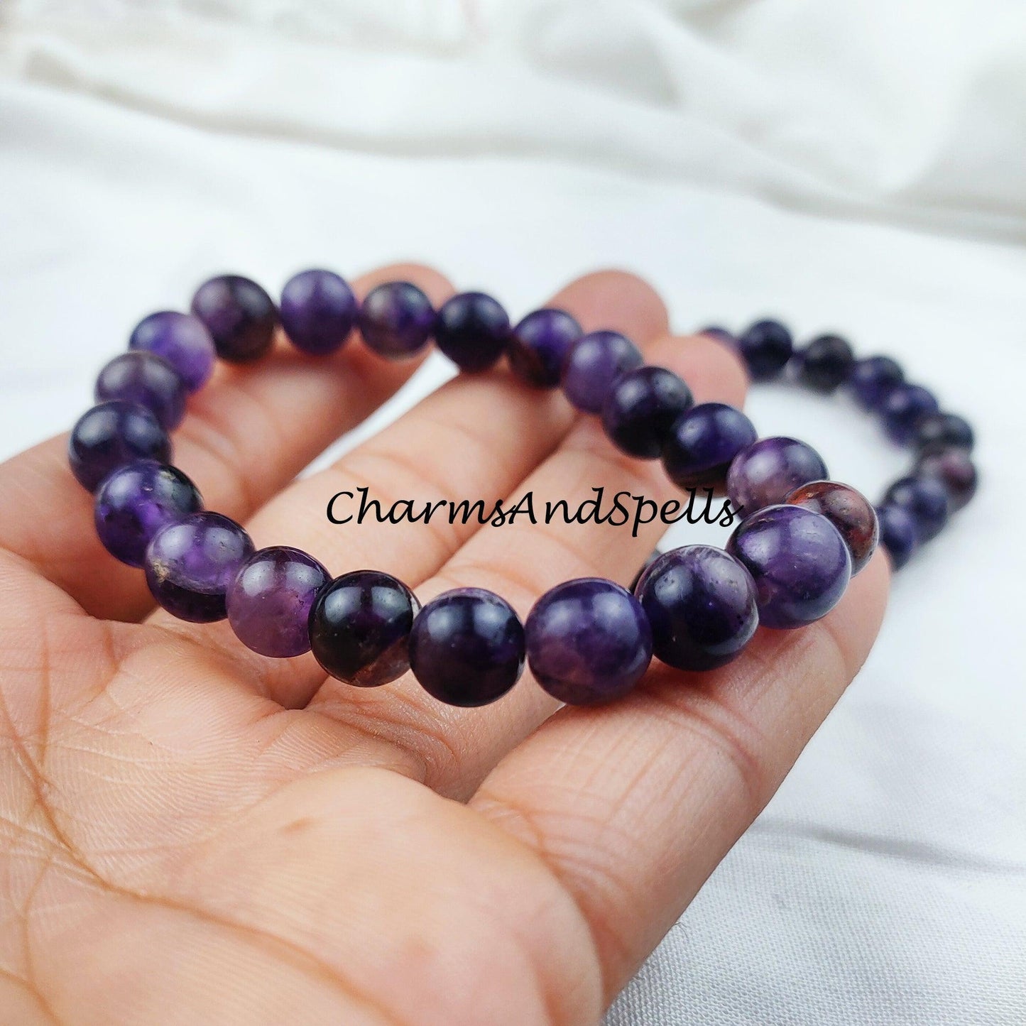 Natural Amethyst Gemstone Healing Bracelet, Spiritual Protection Balance Meditation Grounding Bracelet - Charms And Spells