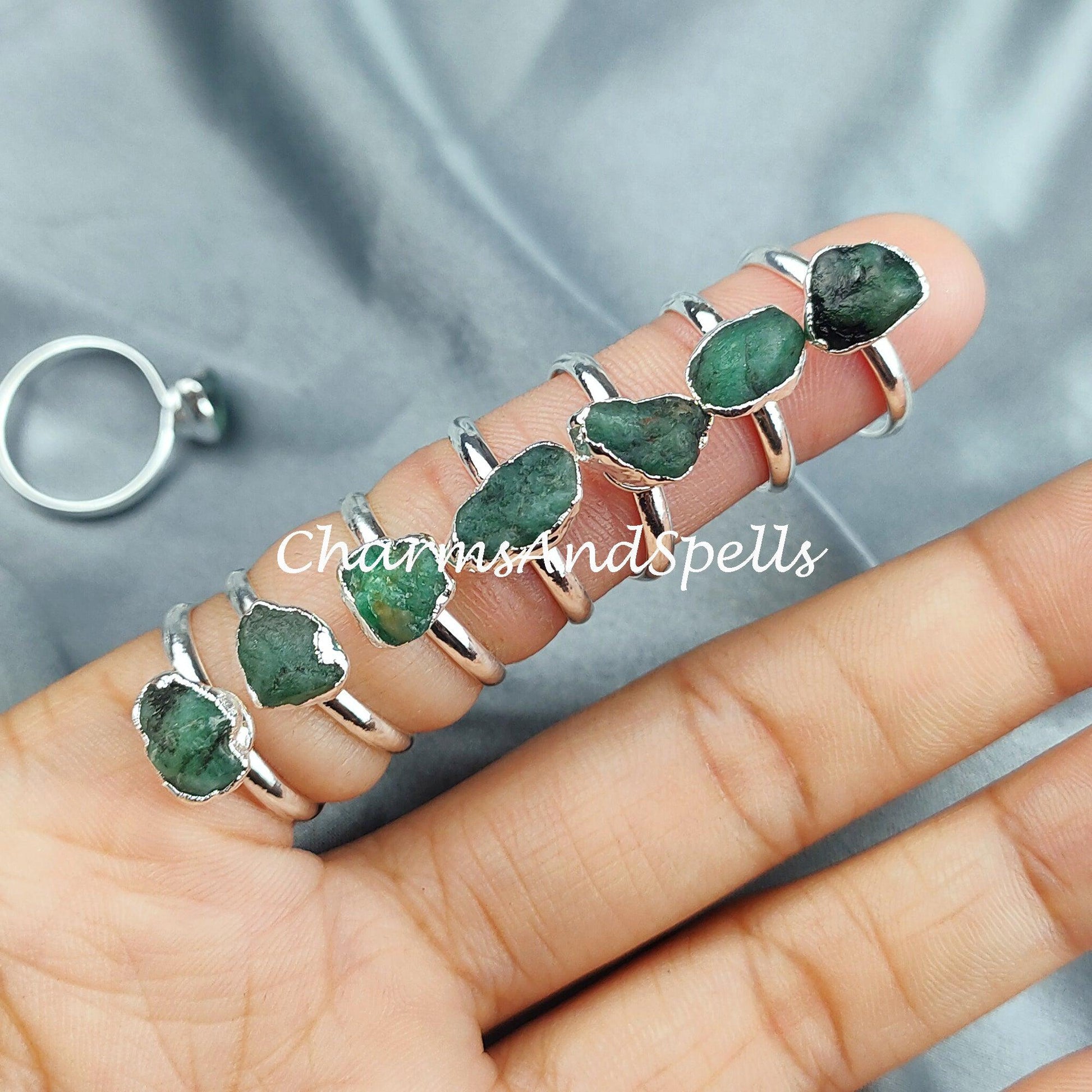 50% OFF On Emerald Ring, Gemstone Ring, Electroplated Ring, Gift for Her, Raw Crystal Jewelry, Ethnic Ring, Women Ring - Charms And Spells