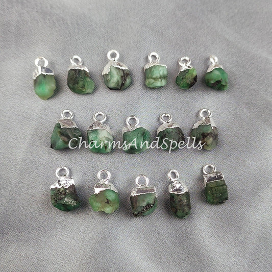 Emerald Pendant Connectors, Rough Connectors, Electroplated Single Bail Connectors, Natural Raw Emerald - Charms And Spells