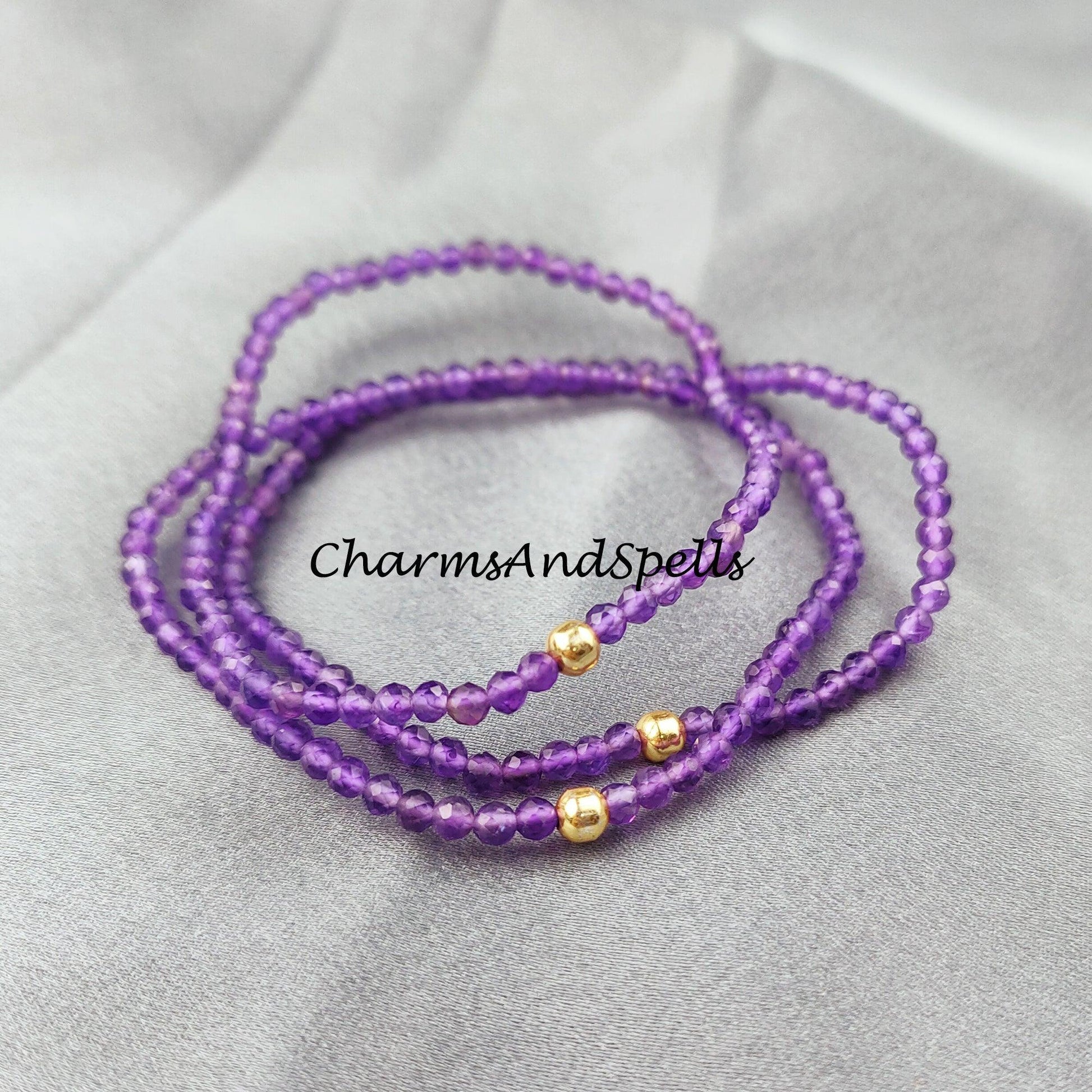 Amethyst Healing Bracelet, Spiritual Energy Protection Bracelet, Natural Stone Yoga Friendship Bracelet - Charms And Spells