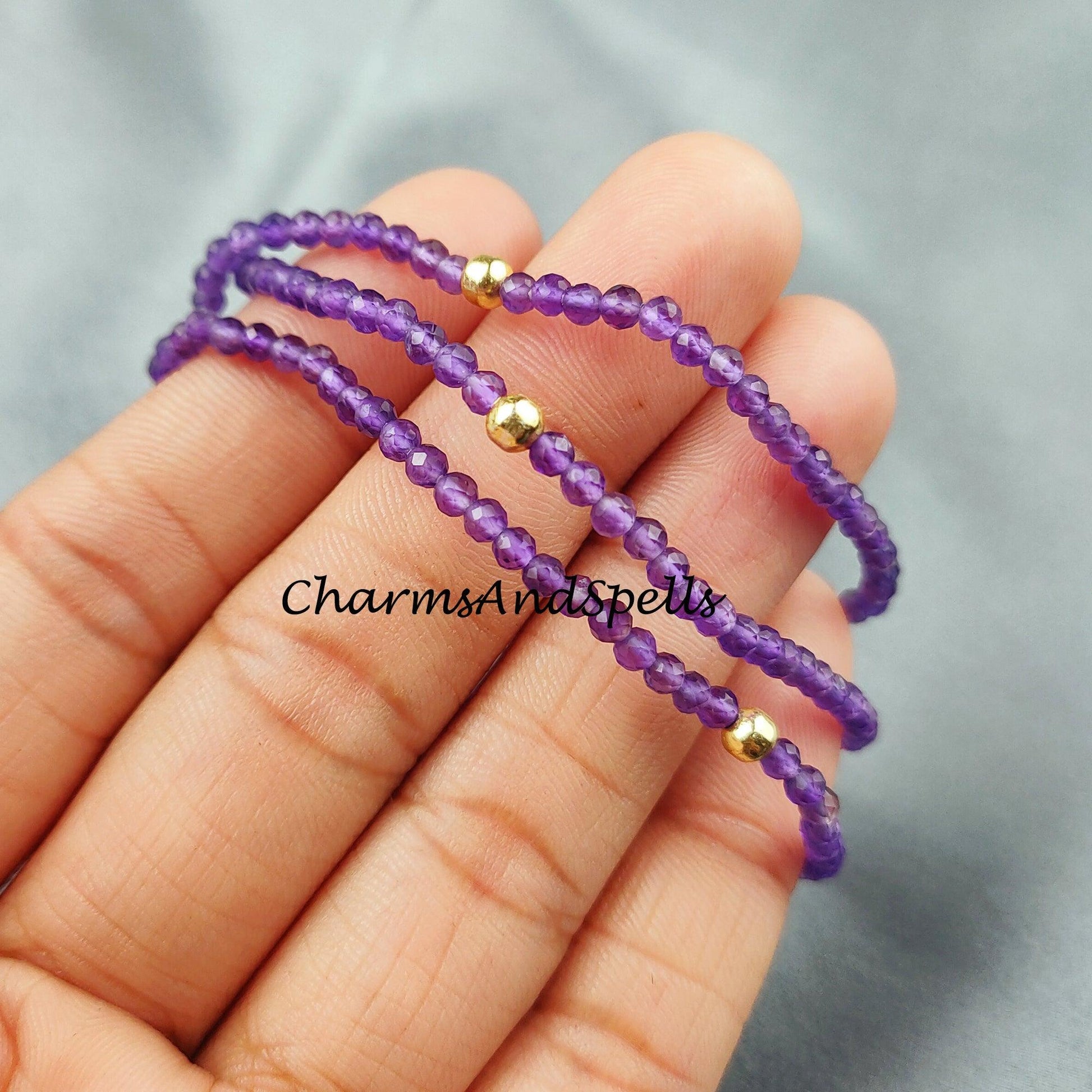 Amethyst Healing Bracelet, Spiritual Energy Protection Bracelet, Natural Stone Yoga Friendship Bracelet - Charms And Spells