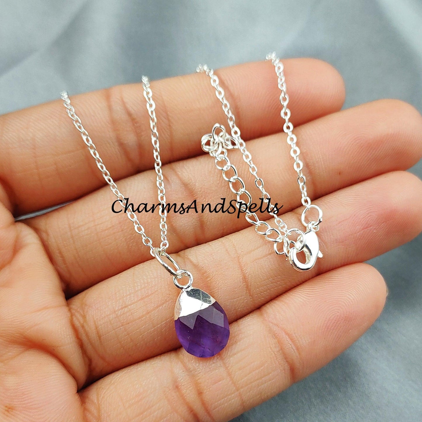 SALE February birthstone necklace, Purple Amethyst necklace, Silver Plated necklace - Charms And Spells