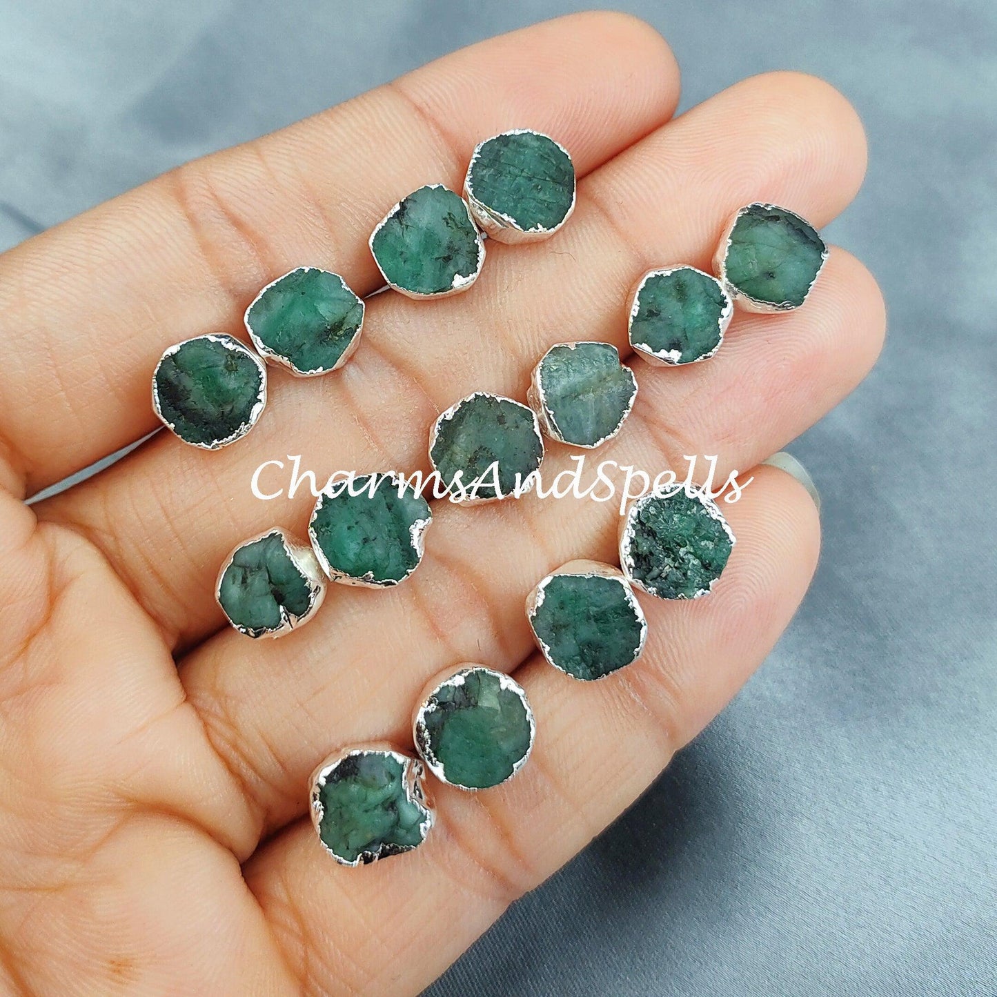 Tiny Emerald Studs, Dainty Jewelry, Silver Electroplated, Birthstone Earrings, Minimalist Jewelry, Bohemian Earrings - Charms And Spells