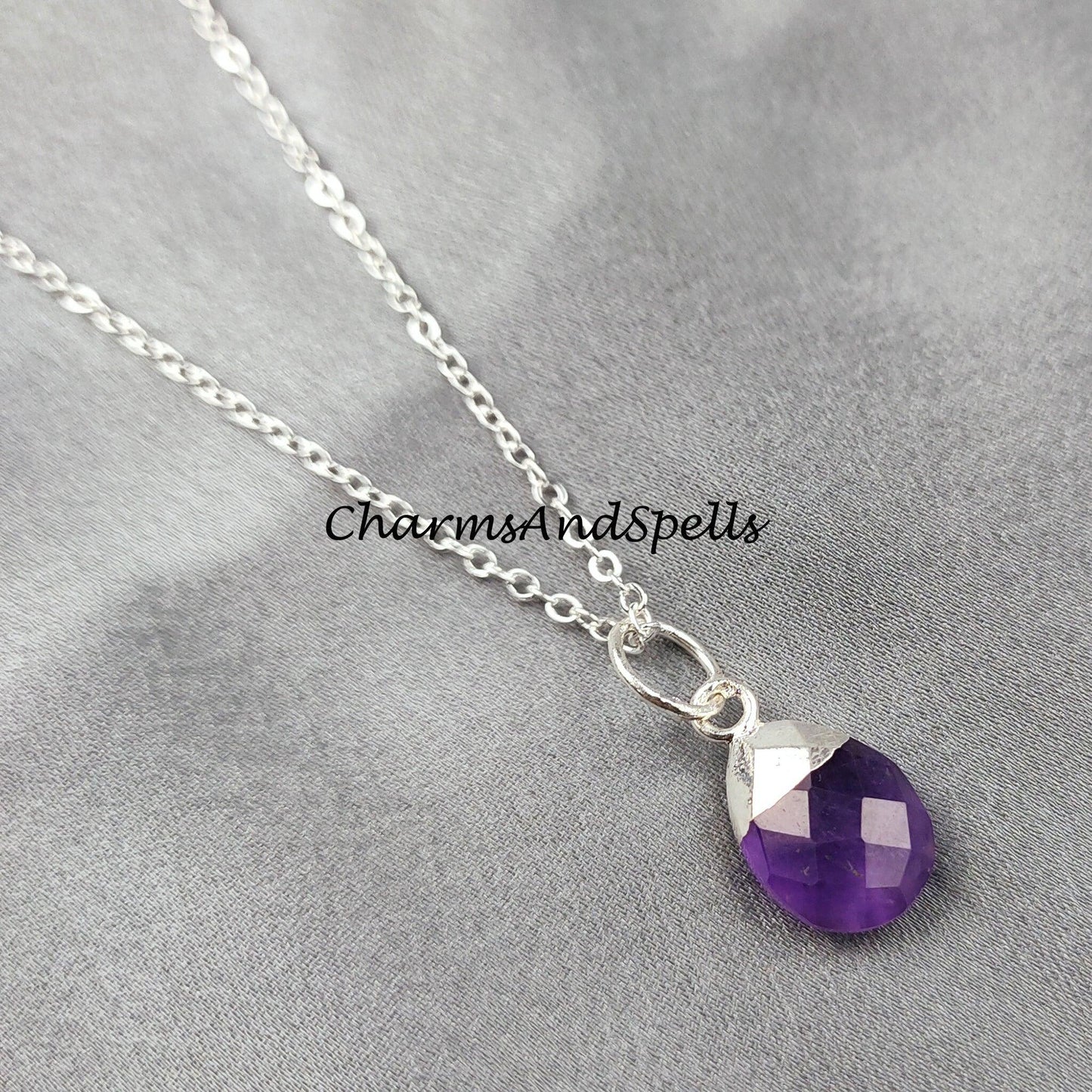 SALE February birthstone necklace, Purple Amethyst necklace, Silver Plated necklace - Charms And Spells