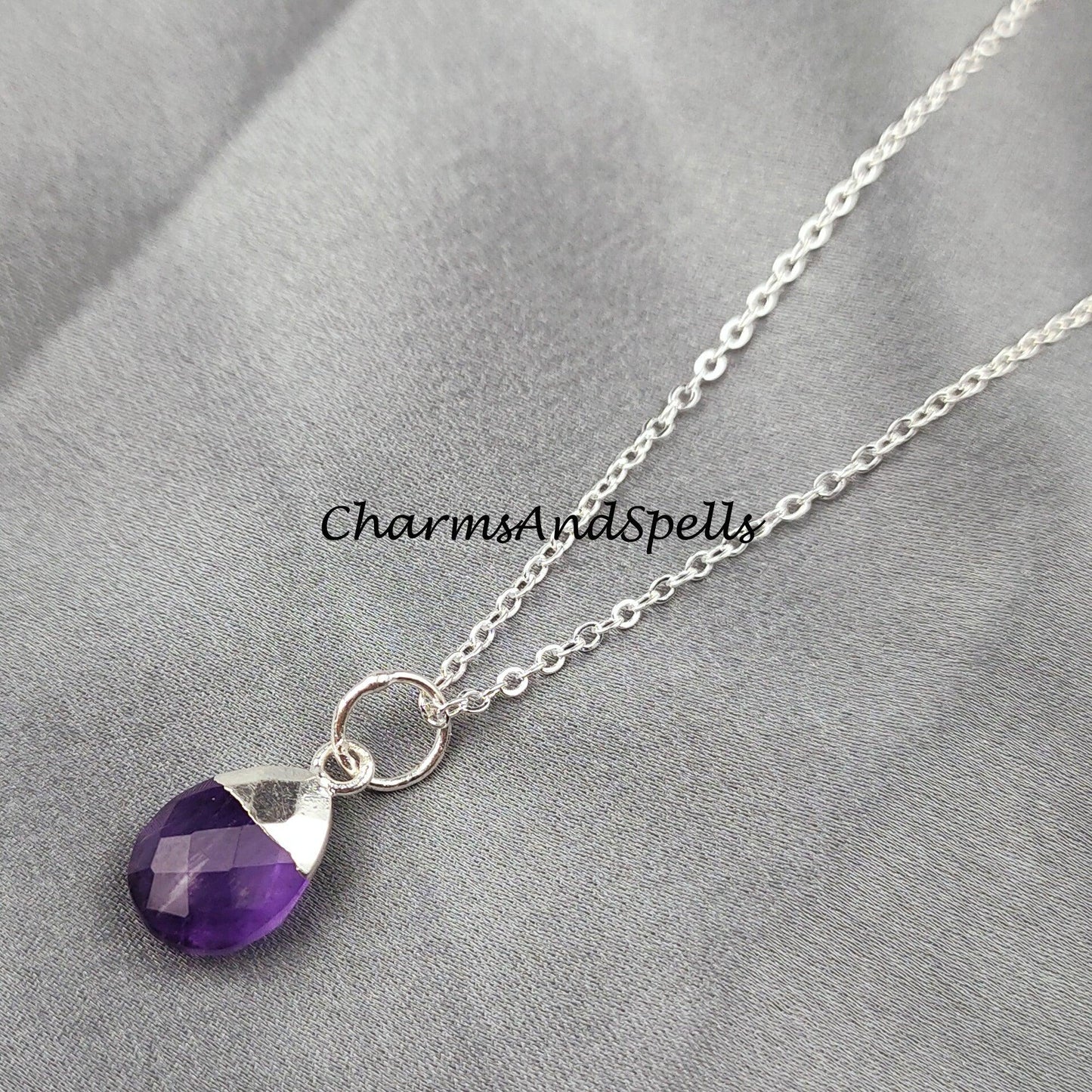 SALE February birthstone necklace, Purple Amethyst necklace, Silver Plated necklace - Charms And Spells