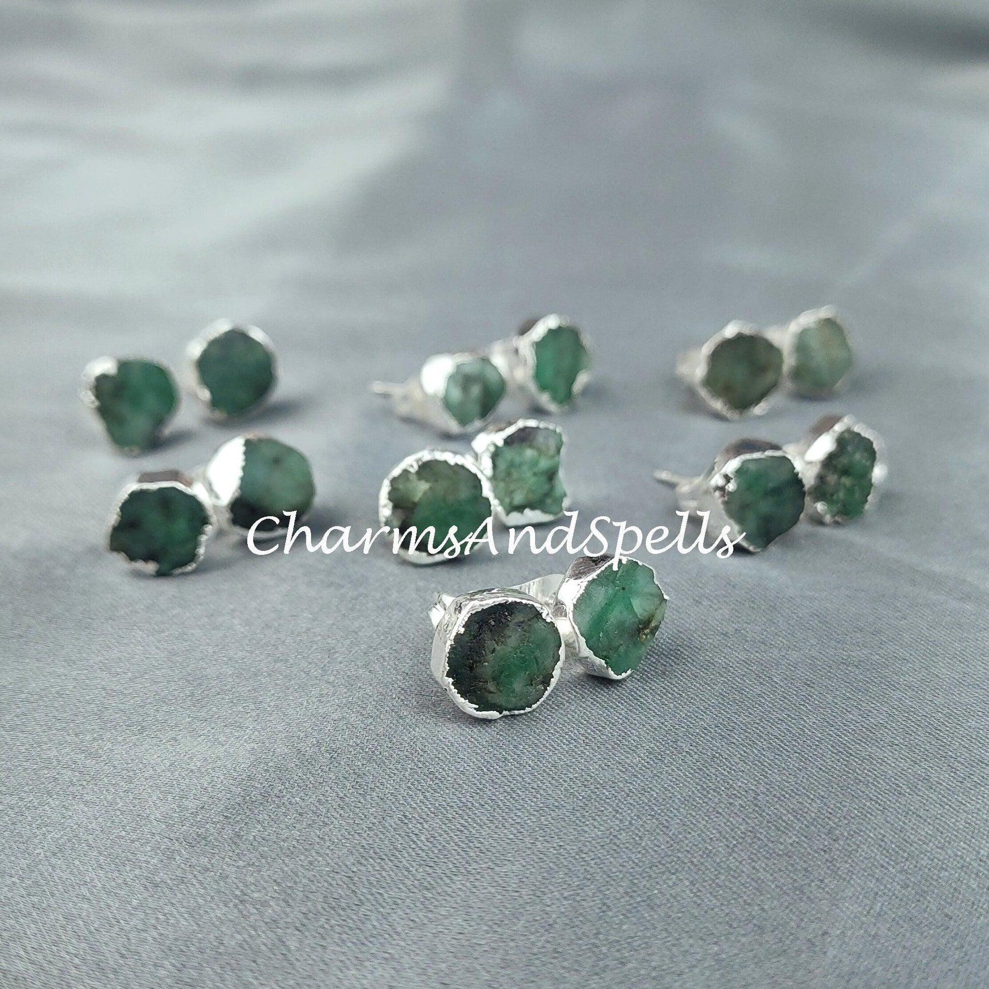 Tiny Emerald Studs, Dainty Jewelry, Silver Electroplated, Birthstone Earrings, Minimalist Jewelry, Bohemian Earrings - Charms And Spells