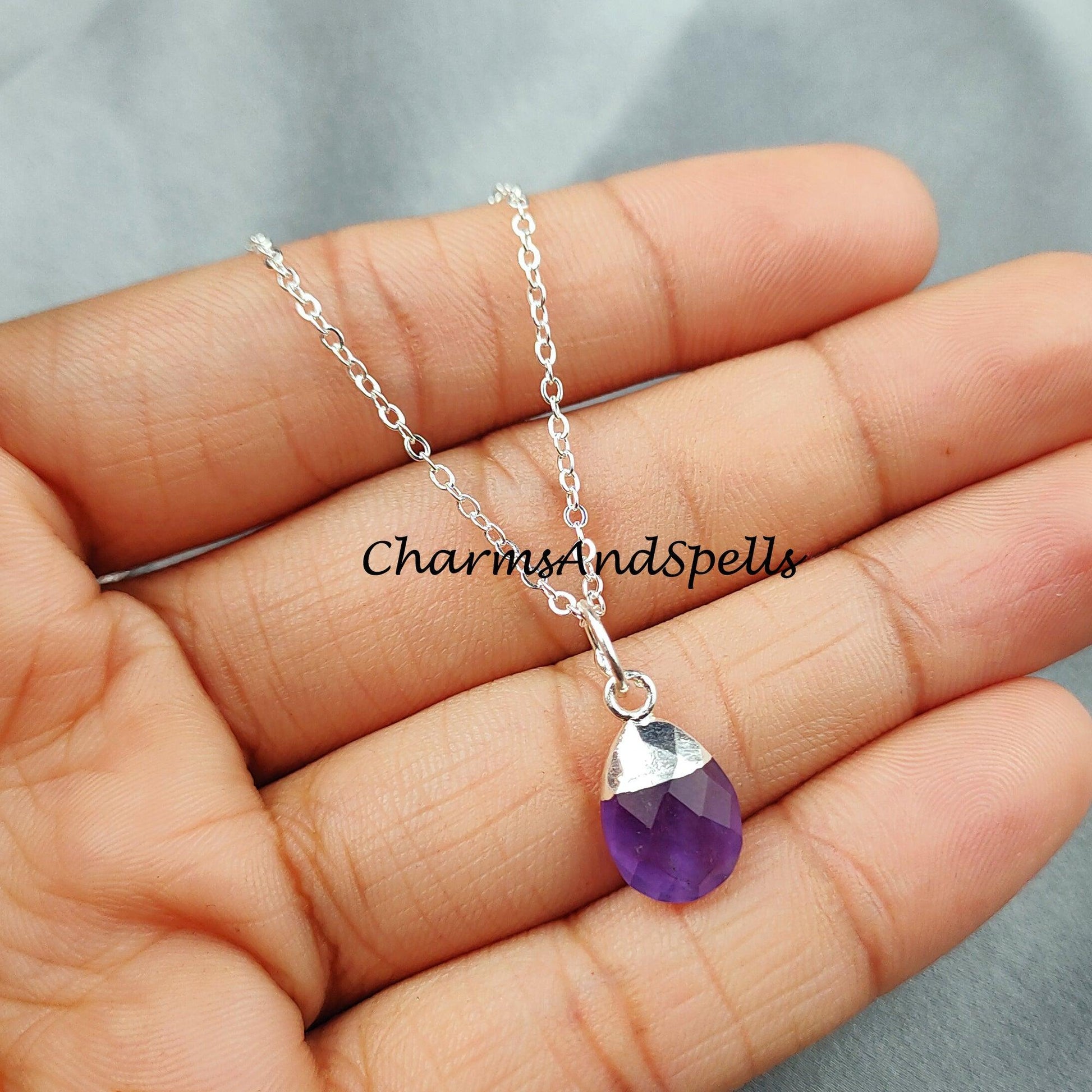 SALE February birthstone necklace, Purple Amethyst necklace, Silver Plated necklace - Charms And Spells