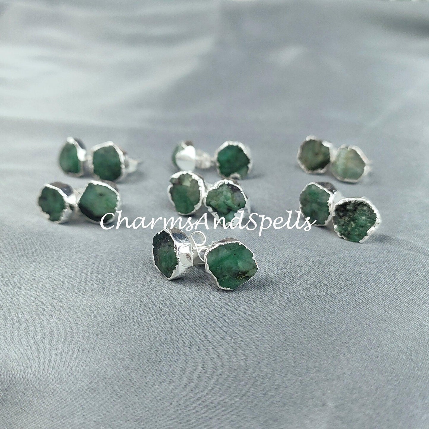 Tiny Emerald Studs, Dainty Jewelry, Silver Electroplated, Birthstone Earrings, Minimalist Jewelry, Bohemian Earrings - Charms And Spells