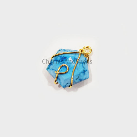 Turquoise Howlite Wire Wrap Pendant, Gold Plated Pendant, Pentagon Pendant, Bohemian Pendant, Handmade Jewelry, Ready to Ship - Charms And Spells