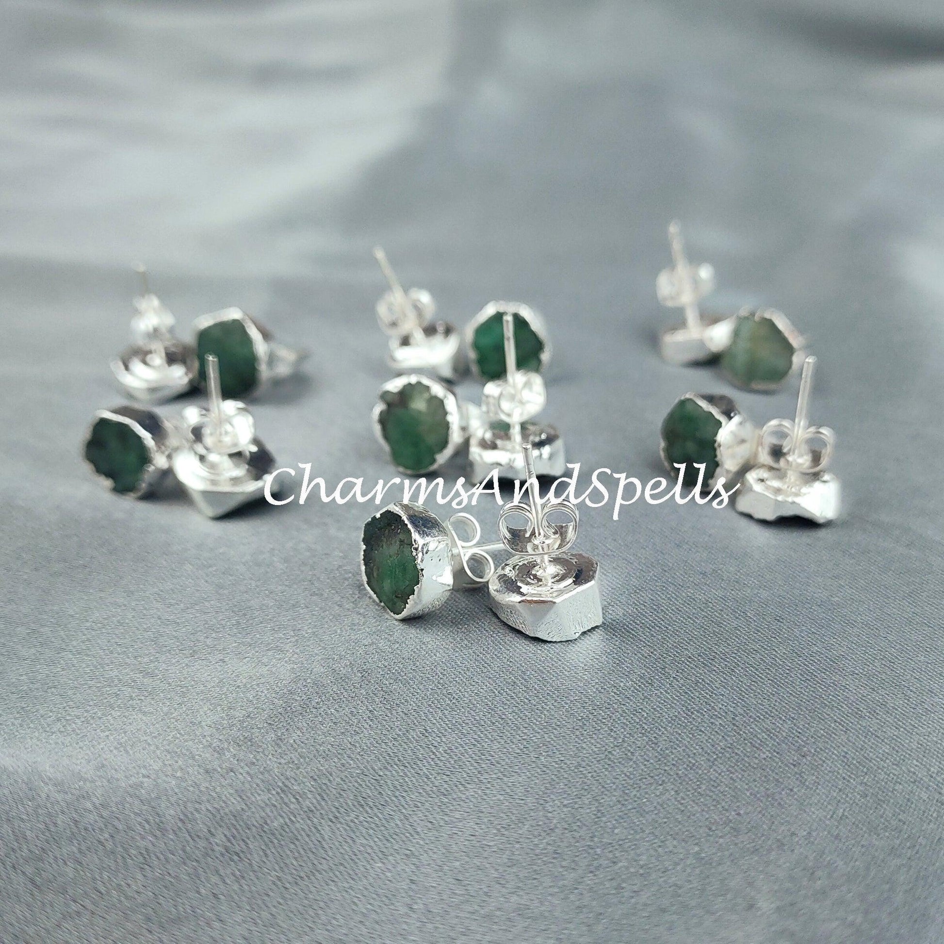 Tiny Emerald Studs, Dainty Jewelry, Silver Electroplated, Birthstone Earrings, Minimalist Jewelry, Bohemian Earrings - Charms And Spells