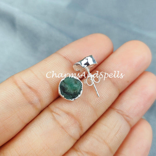 Tiny Emerald Studs, Dainty Jewelry, Silver Electroplated, Birthstone Earrings, Minimalist Jewelry, Bohemian Earrings - Charms And Spells