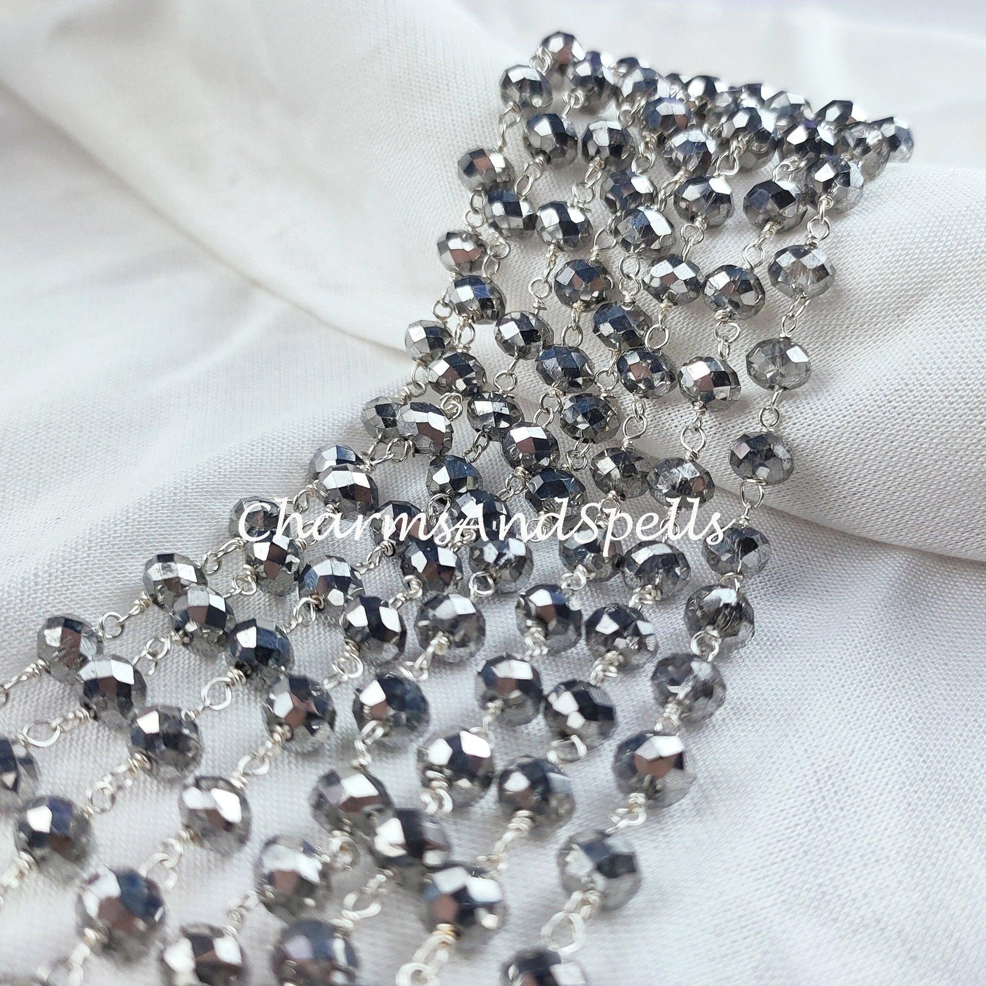 1 Feet Chain, Silver Pyrite Rosary Chain, Beads Chain, Body Chain, Jewelry Making, Women Chain, Necklace Chain, 925 Silver Plated Rosary Chain - Charms And Spells