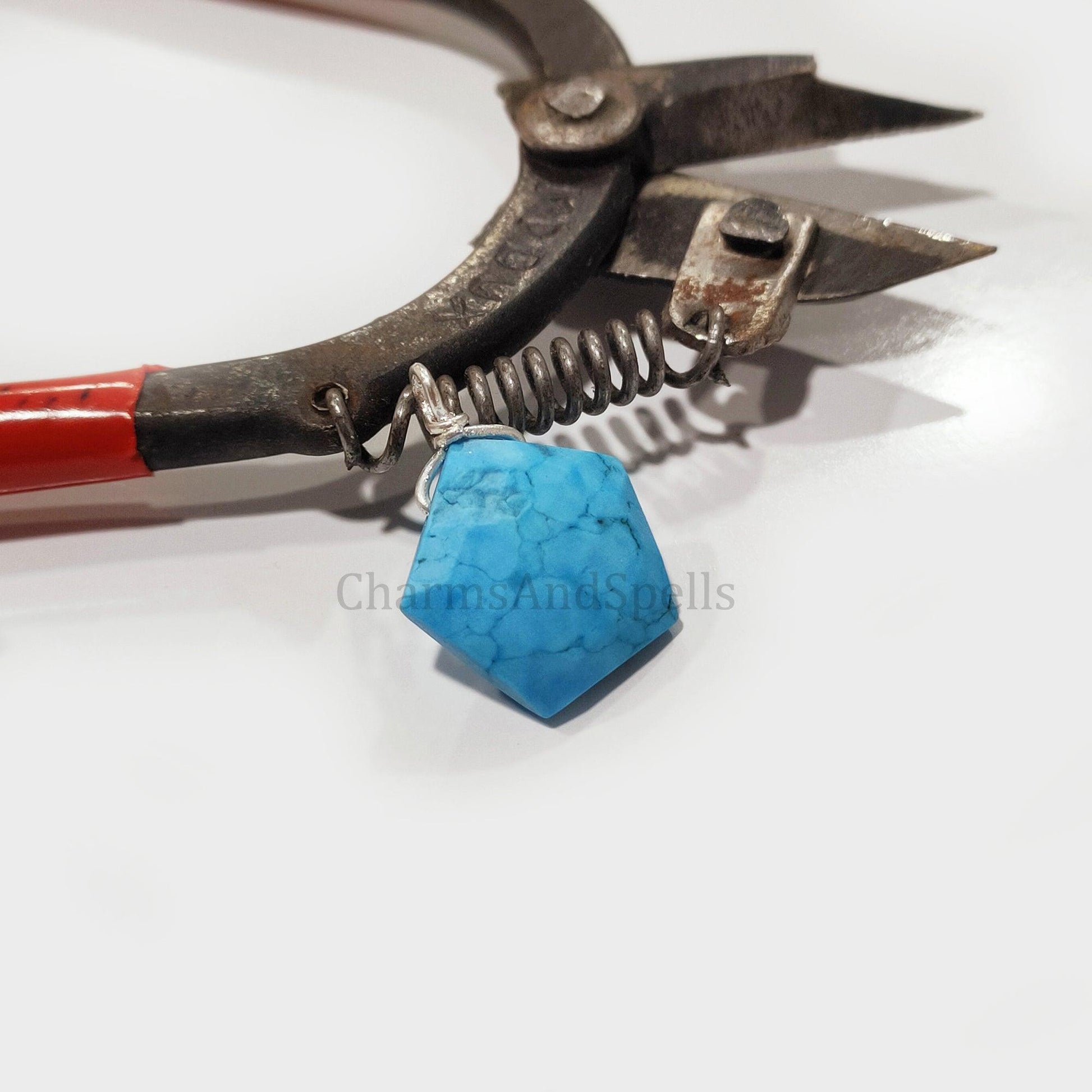 Turquoise Howlite Wire Wrap Pendant, Pentagon Shape Handmade Pendant, Boho Silver Plated Pendant, Statement Pendant, Gift For Unisex - Charms And Spells