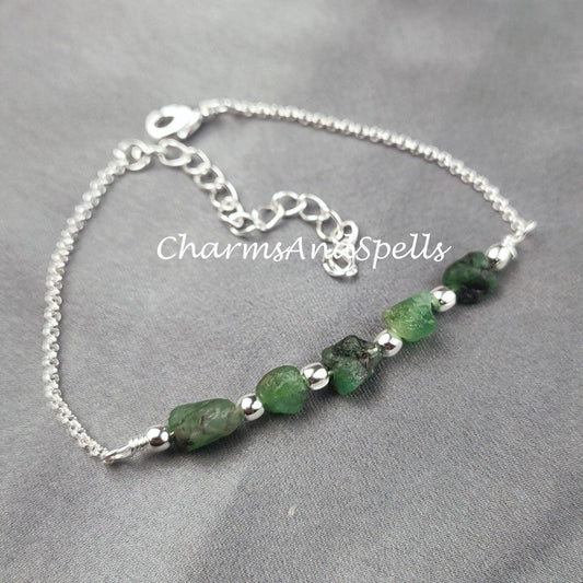 Raw Emerald Bracelet, Birthstone Bracelet, Raw Healing Crystal Bracelet, Bracelet For Women, Gift, Dainty Bracelet - Charms And Spells