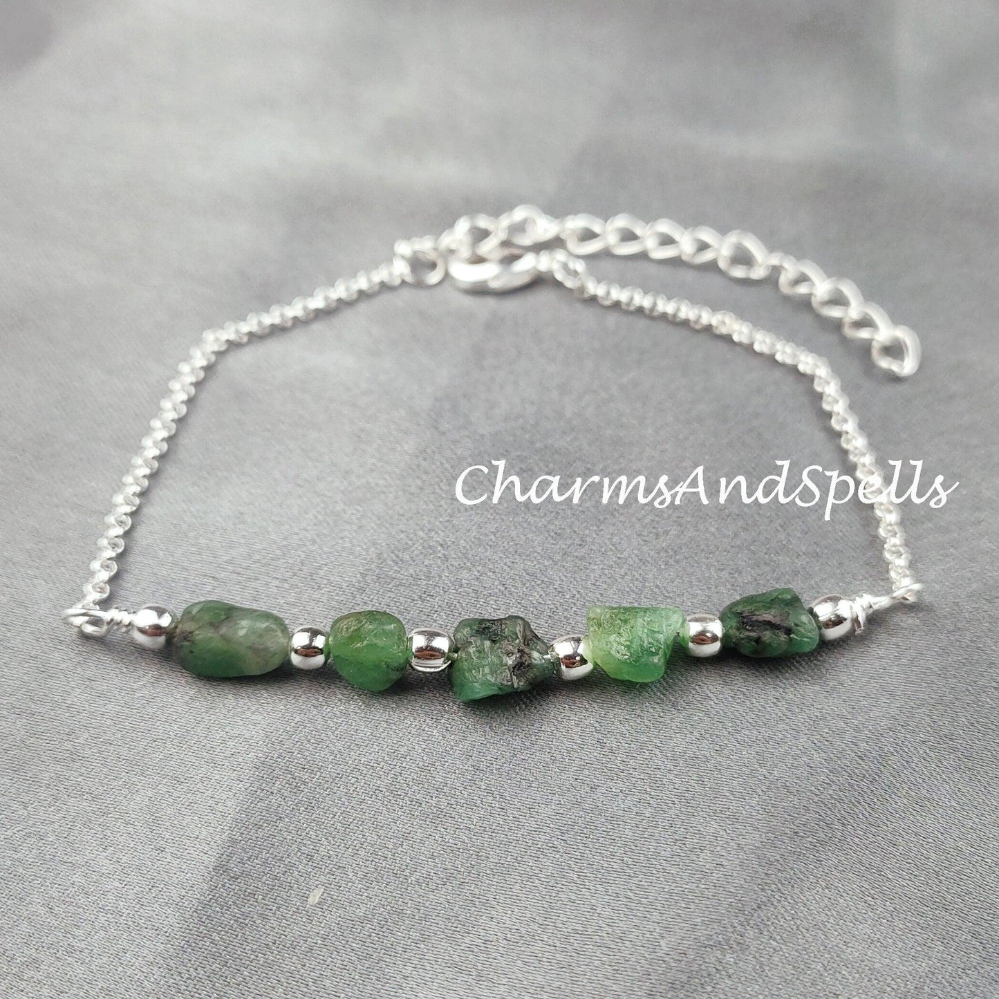 Raw Emerald Bracelet, Birthstone Bracelet, Raw Healing Crystal Bracelet, Bracelet For Women, Gift, Dainty Bracelet - Charms And Spells