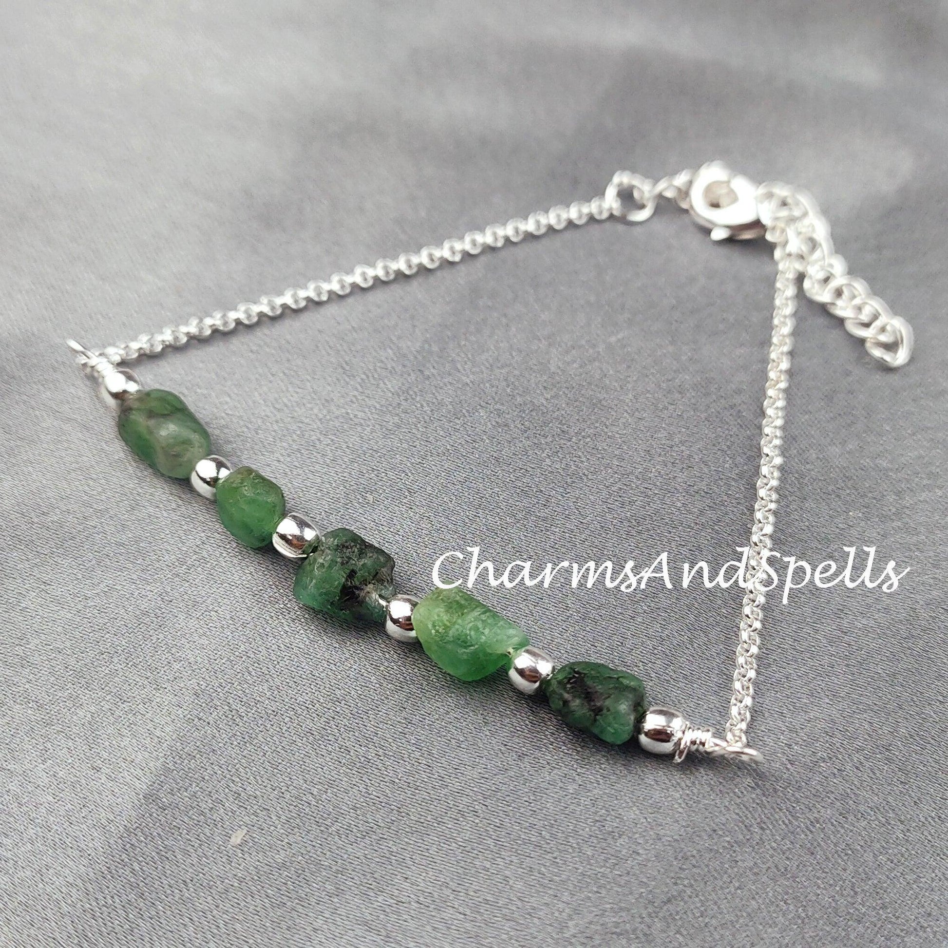 Raw Emerald Bracelet, Birthstone Bracelet, Raw Healing Crystal Bracelet, Bracelet For Women, Gift, Dainty Bracelet - Charms And Spells