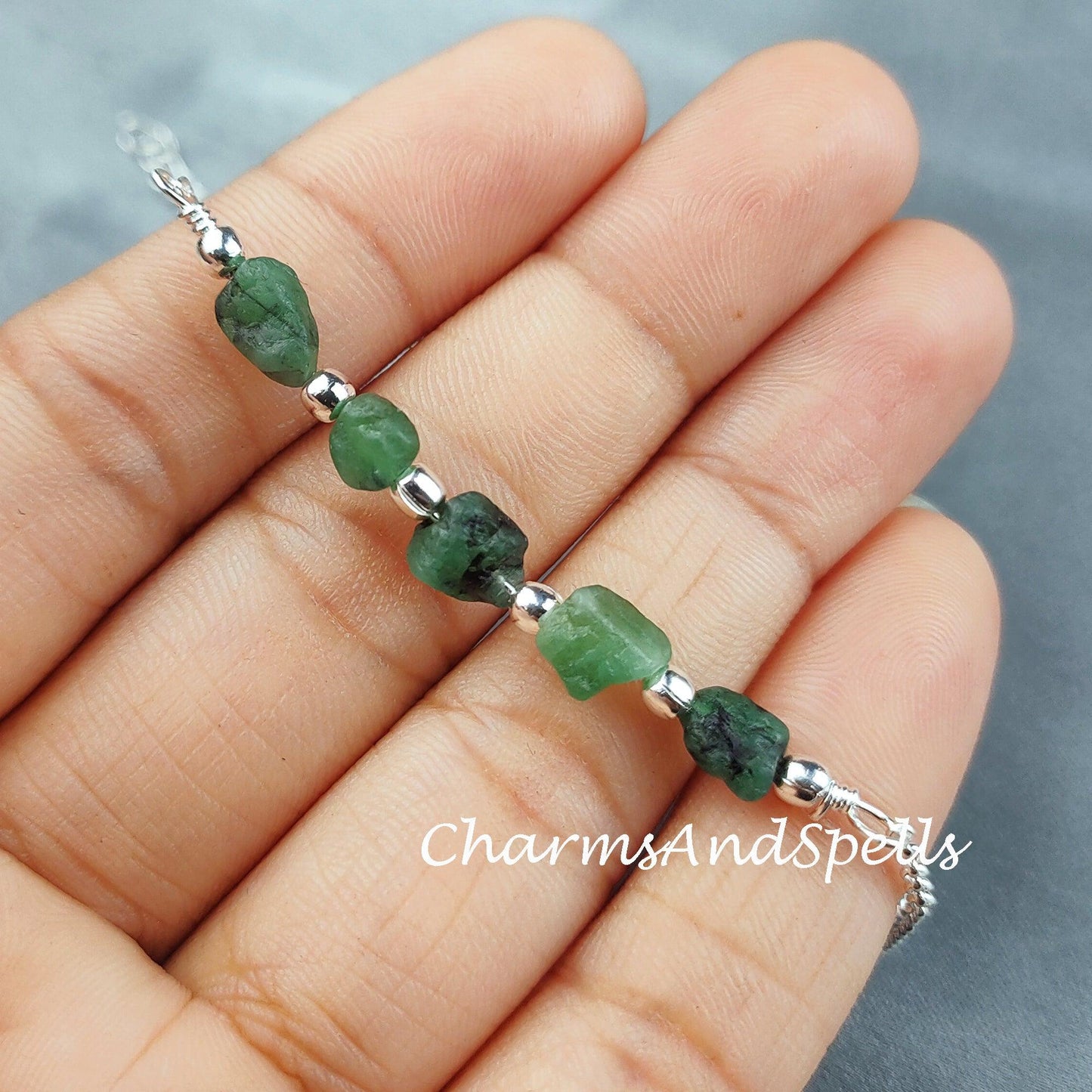 Raw Emerald Bracelet, Birthstone Bracelet, Raw Healing Crystal Bracelet, Bracelet For Women, Gift, Dainty Bracelet - Charms And Spells