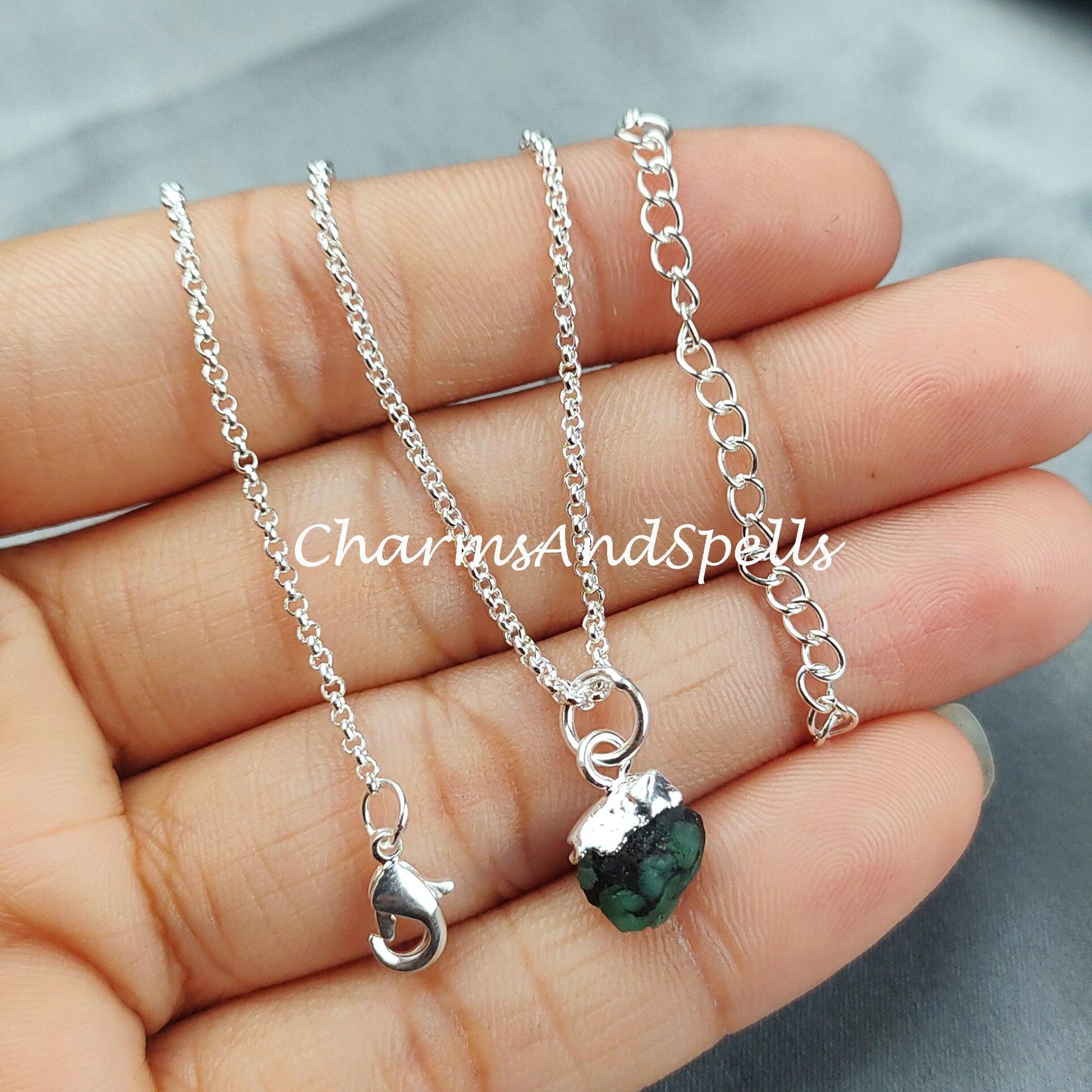 Raw Emerald Necklace, Emerald Jewellery, Natural Emerald Jewelry, Raw Birthstone, Gift Idea, Gift for Girlfriend, Emerald Jewelry - Charms And Spells