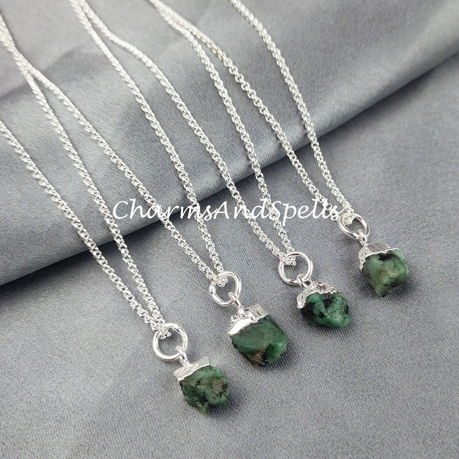 Raw Emerald Necklace, Emerald Jewellery, Natural Emerald Jewelry, Raw Birthstone, Gift Idea, Gift for Girlfriend, Emerald Jewelry - Charms And Spells