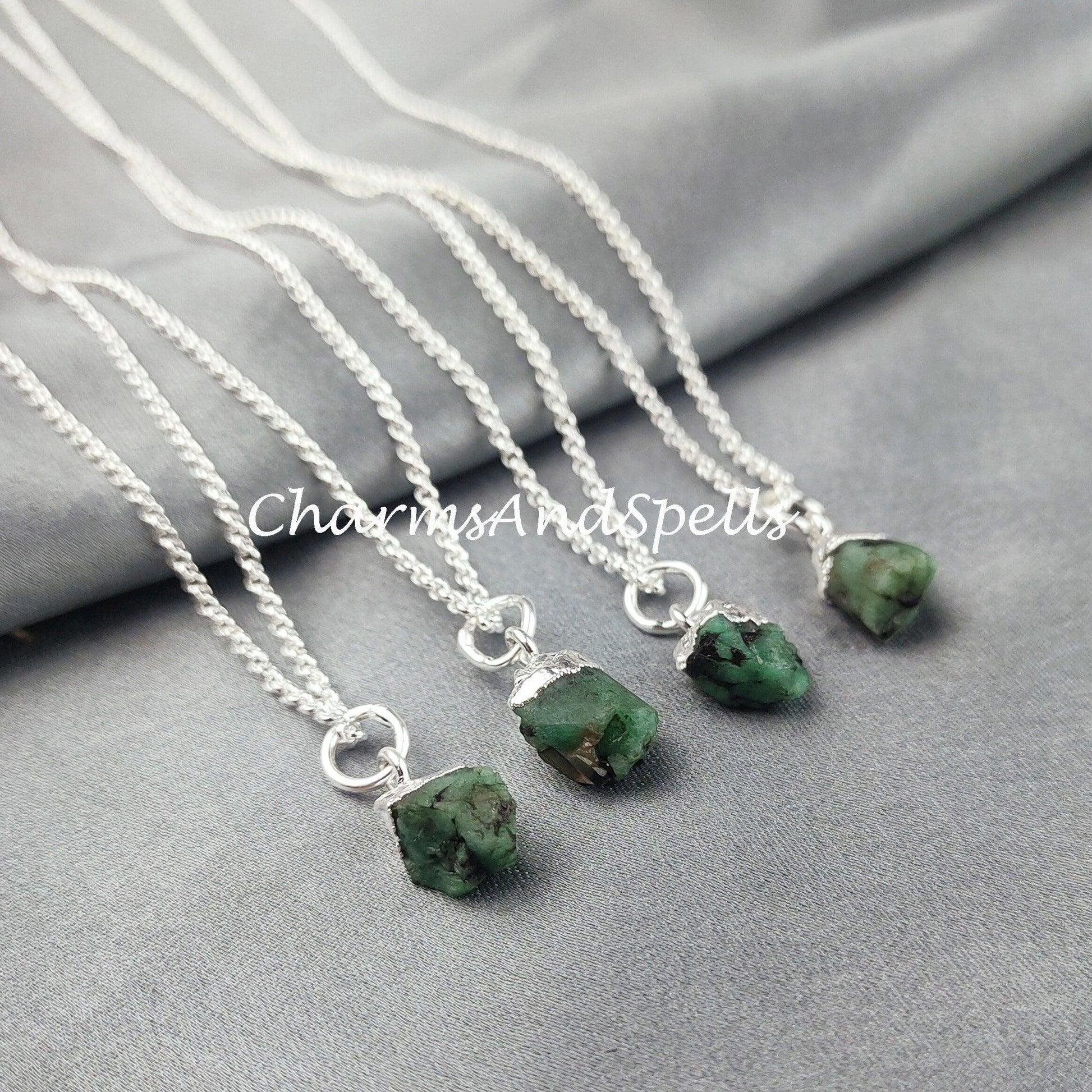 Raw Emerald Necklace, Emerald Jewellery, Natural Emerald Jewelry, Raw Birthstone, Gift Idea, Gift for Girlfriend, Emerald Jewelry - Charms And Spells