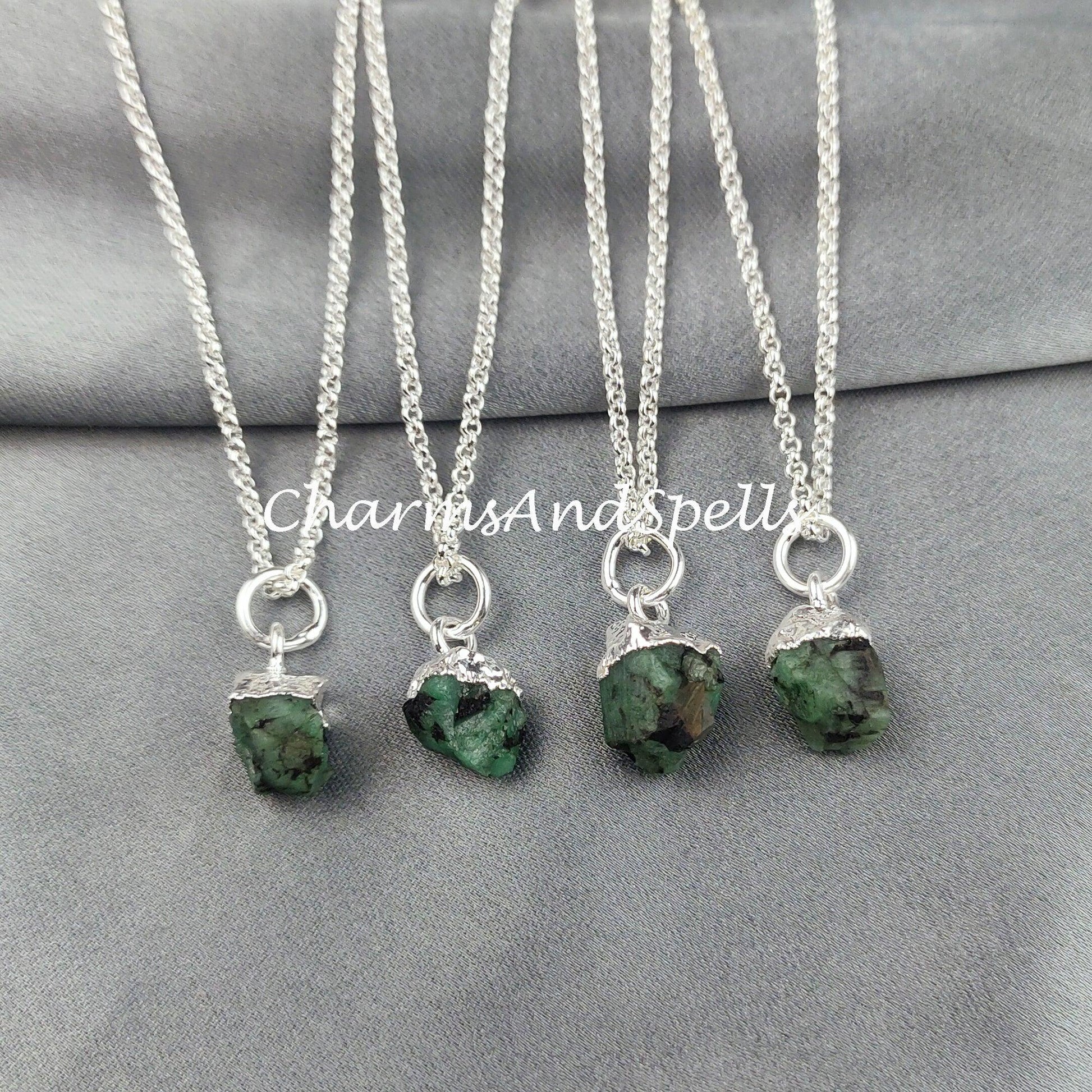 Raw Emerald Necklace, Emerald Jewellery, Natural Emerald Jewelry, Raw Birthstone, Gift Idea, Gift for Girlfriend, Emerald Jewelry - Charms And Spells