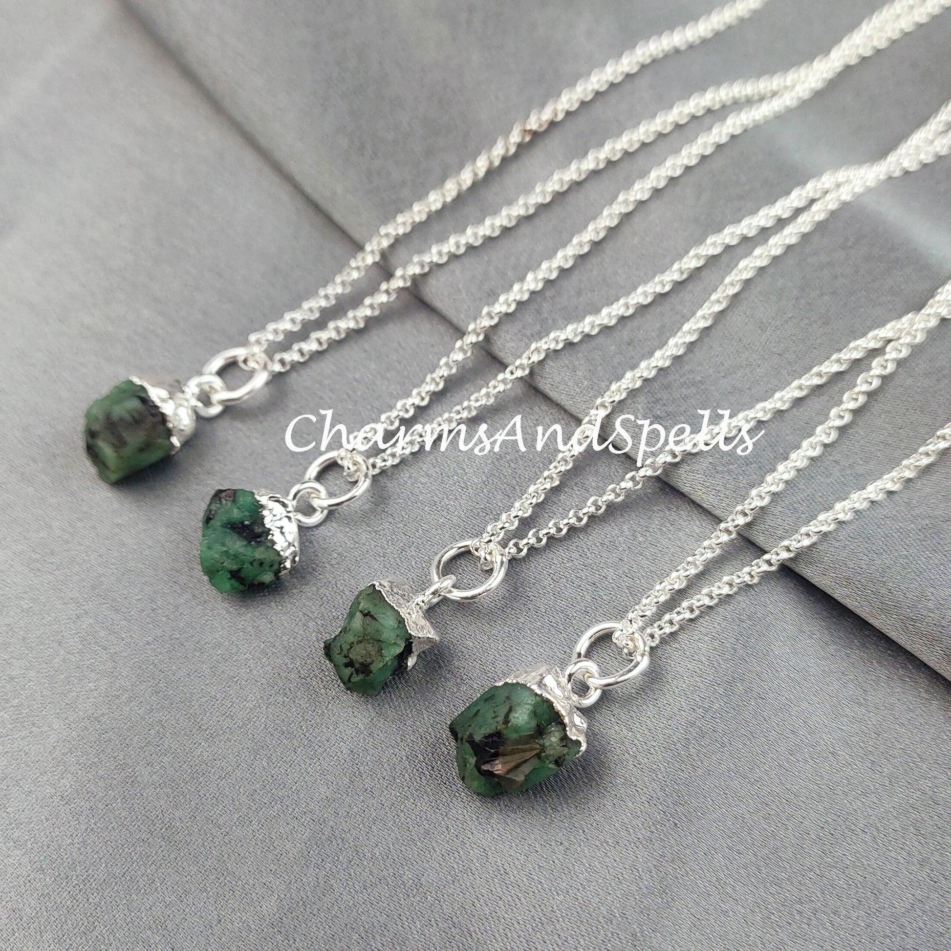 Raw Emerald Necklace, Emerald Jewellery, Natural Emerald Jewelry, Raw Birthstone, Gift Idea, Gift for Girlfriend, Emerald Jewelry - Charms And Spells