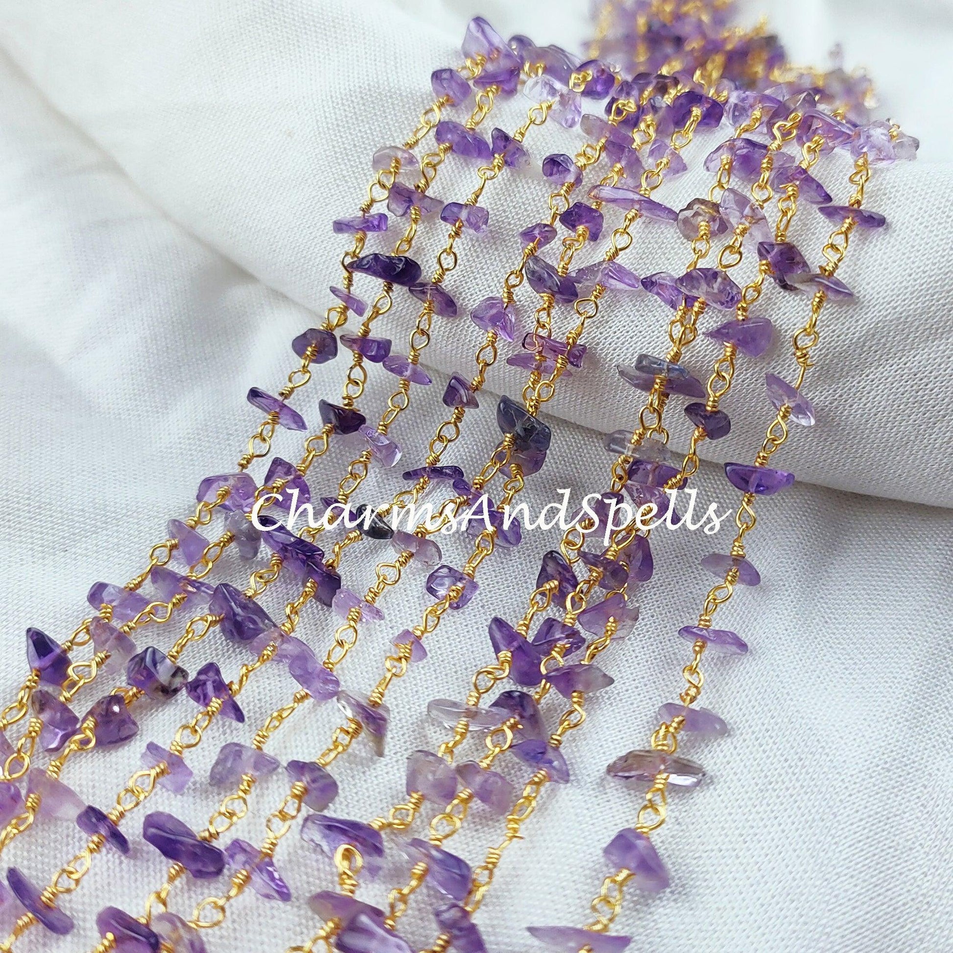 1 Feet Chain, Natural Amethyst Uncut Chain, Beads Chain, Uncut Chain, Jewelry Making Chain, Women Chain, Necklace Chain, Gold Plated Rosary Chain - Charms And Spells