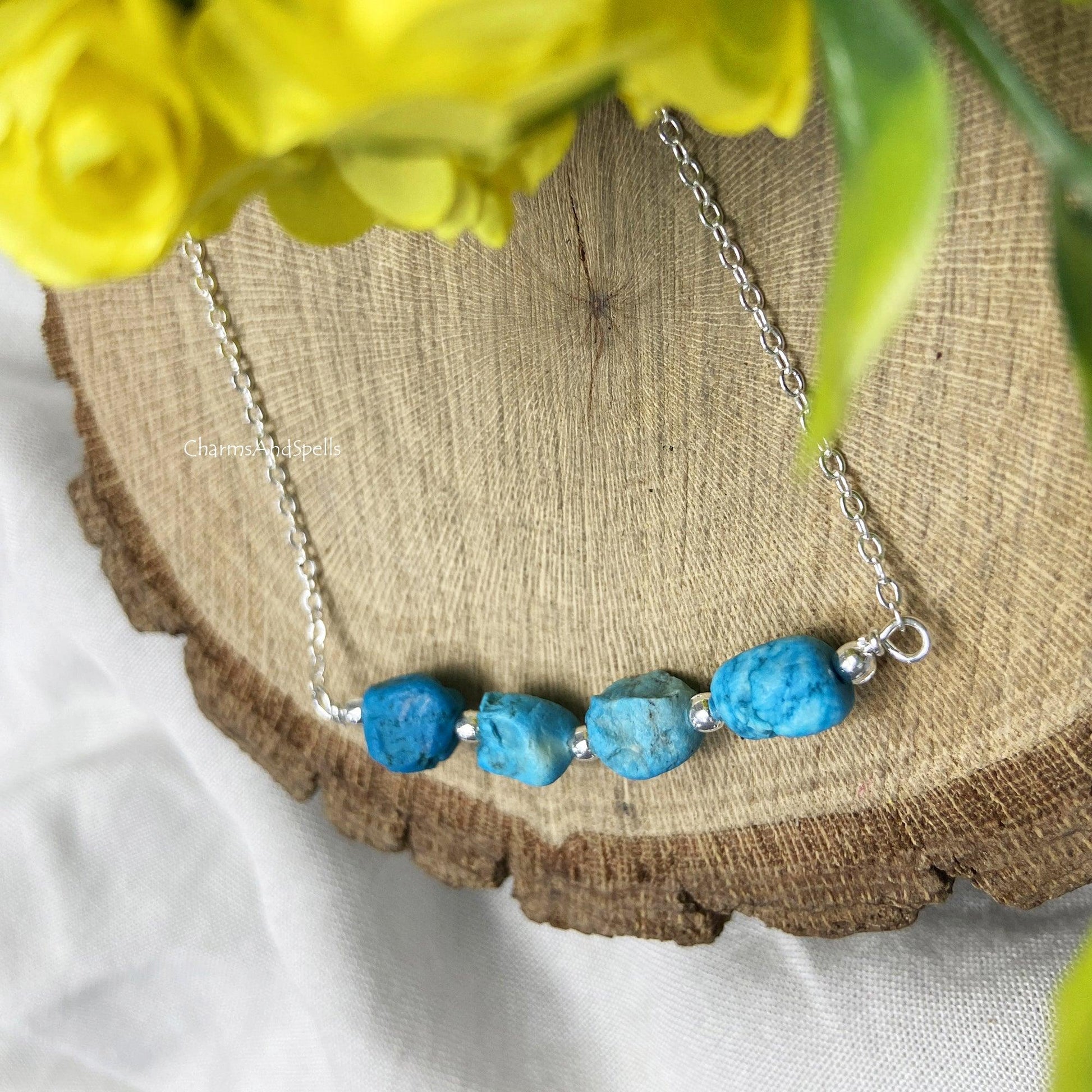 Turquoise Necklace, Raw Stone Necklace, December Birthstone, Statement Jewelry, Ethnic Handmade Necklace, Bohomian Necklace, Gift for Women - Charms And Spells