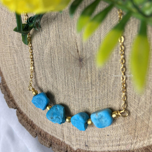 Turquoise Necklace, Gemstone Necklace, Dainty Turquoise, Light Weight Necklace, December Birthstone, Raw Turquoise Necklace, New Year Gift - Charms And Spells