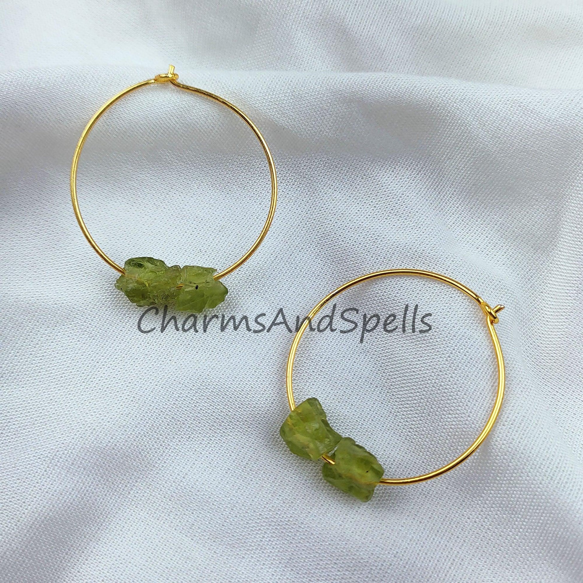 Natural Peridot Earring, 14K Gold Plated Earring, Round Earring, Loop Earring, August Birthstone Earring - Charms And Spells