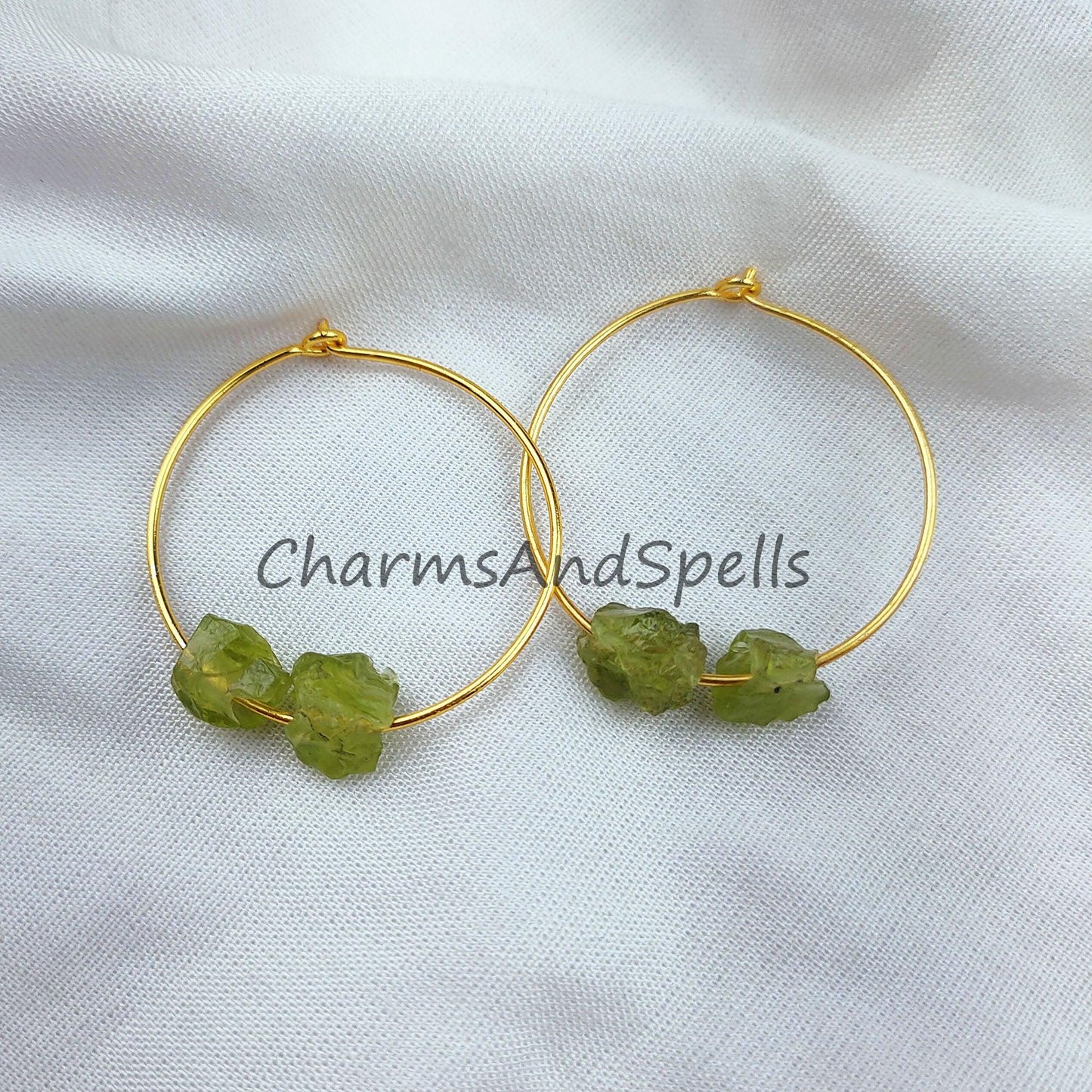 Natural Peridot Earring, 14K Gold Plated Earring, Round Earring, Loop Earring, August Birthstone Earring - Charms And Spells