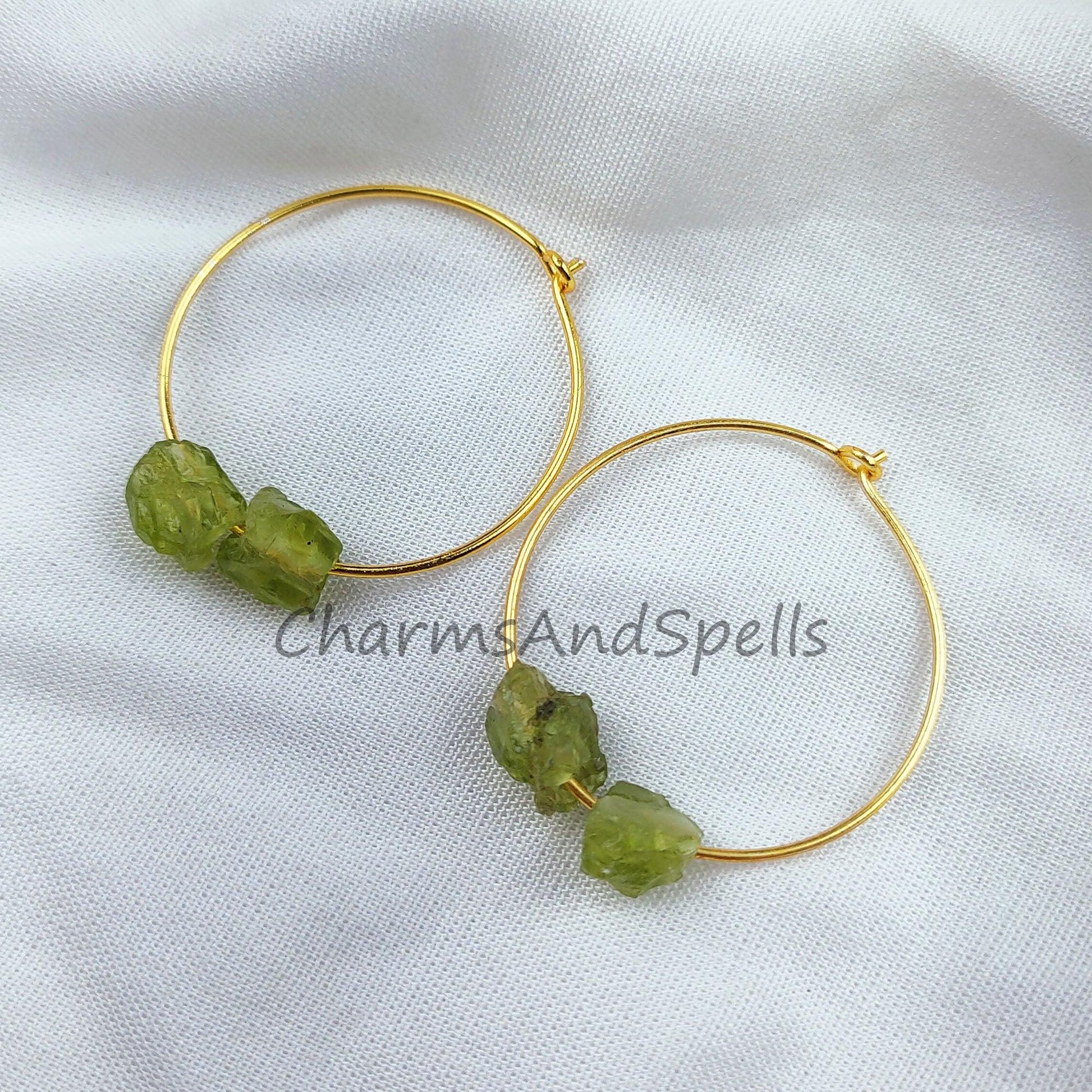 Natural Peridot Earring, 14K Gold Plated Earring, Round Earring, Loop Earring, August Birthstone Earring - Charms And Spells