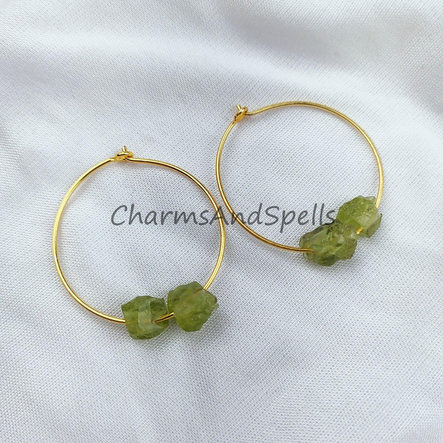 Natural Peridot Earring, 14K Gold Plated Earring, Round Earring, Loop Earring, August Birthstone Earring - Charms And Spells