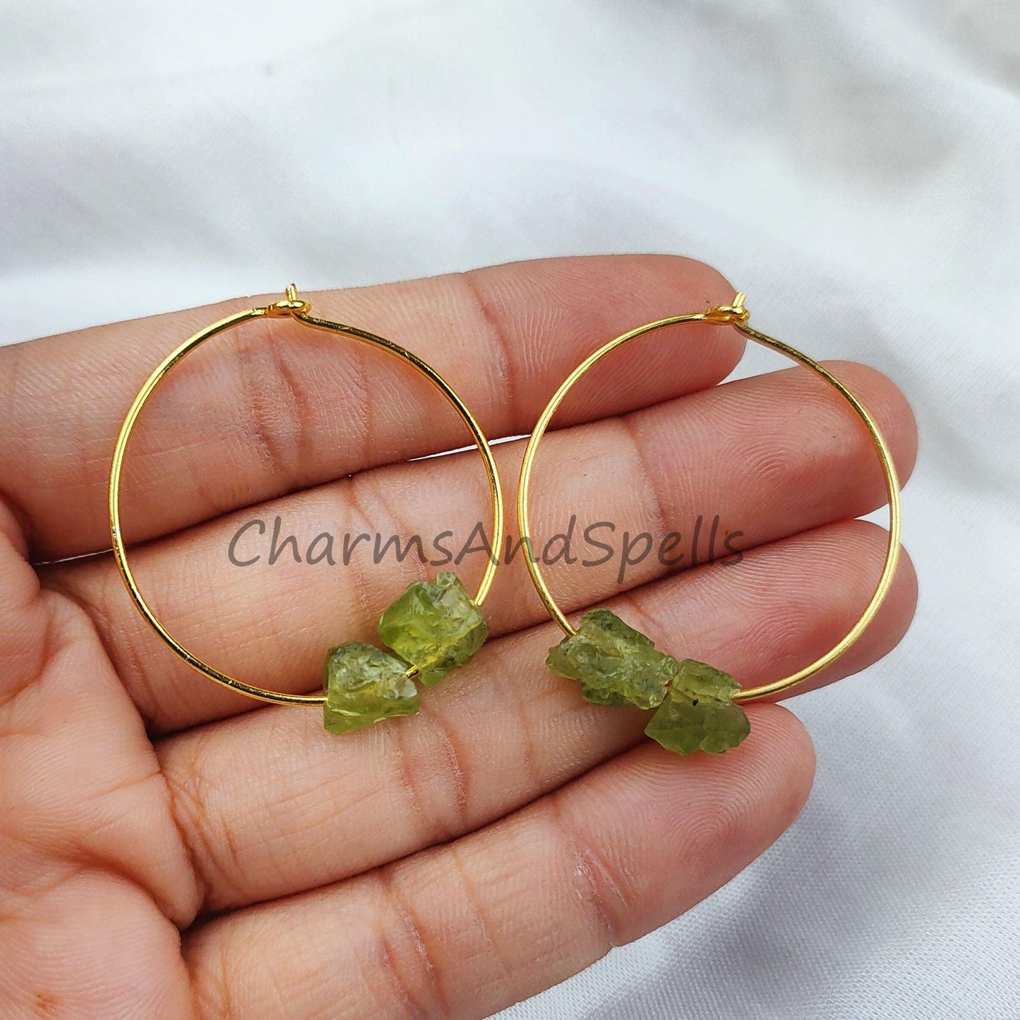 Natural Peridot Earring, 14K Gold Plated Earring, Round Earring, Loop Earring, August Birthstone Earring - Charms And Spells