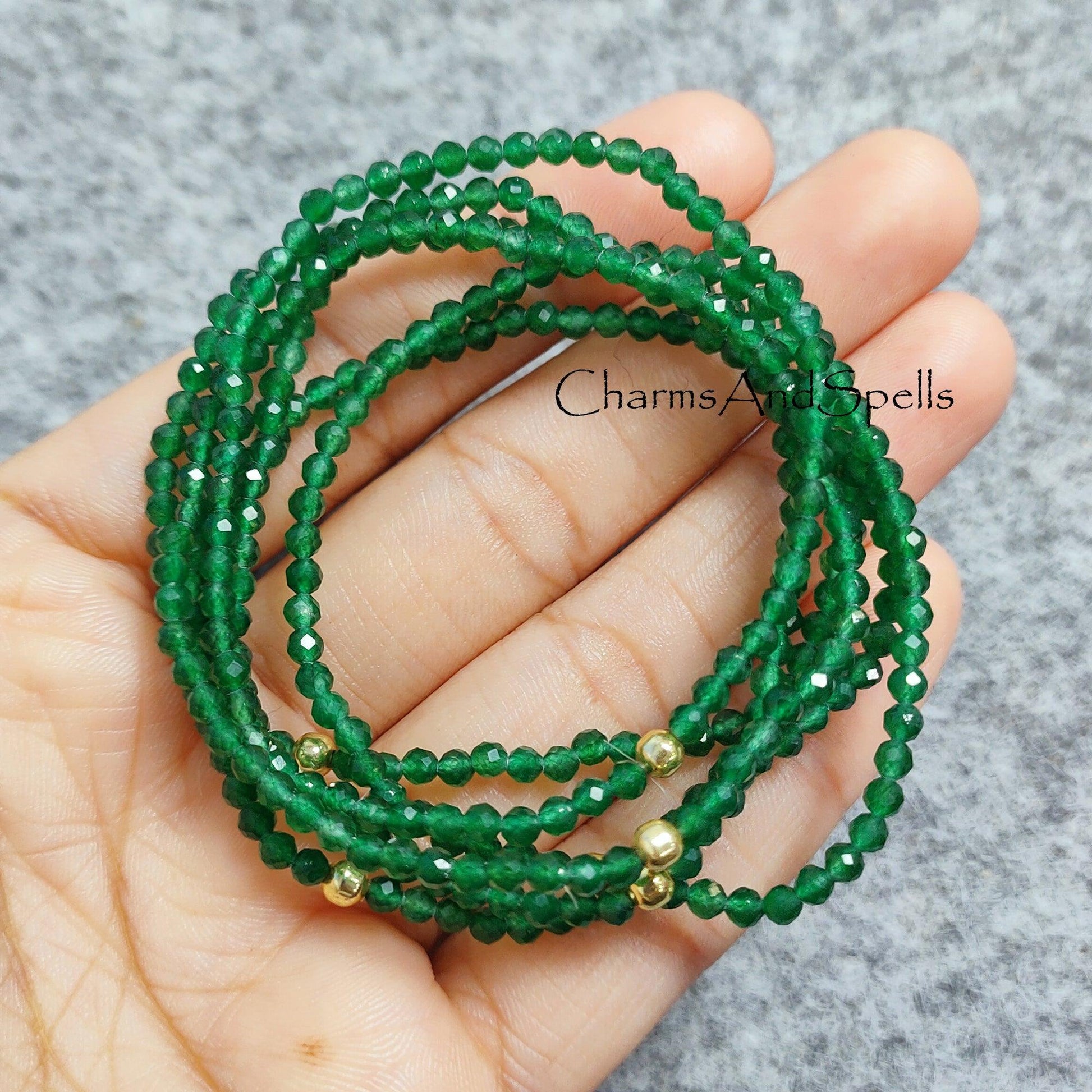 Emerald Stretch Bracelet, Beaded Delicate Elastic Jewelry, May Birthstone Bracelet, Healing Crystal Bracelet,Stacking Bracelet, Boho Jewelry - Charms And Spells