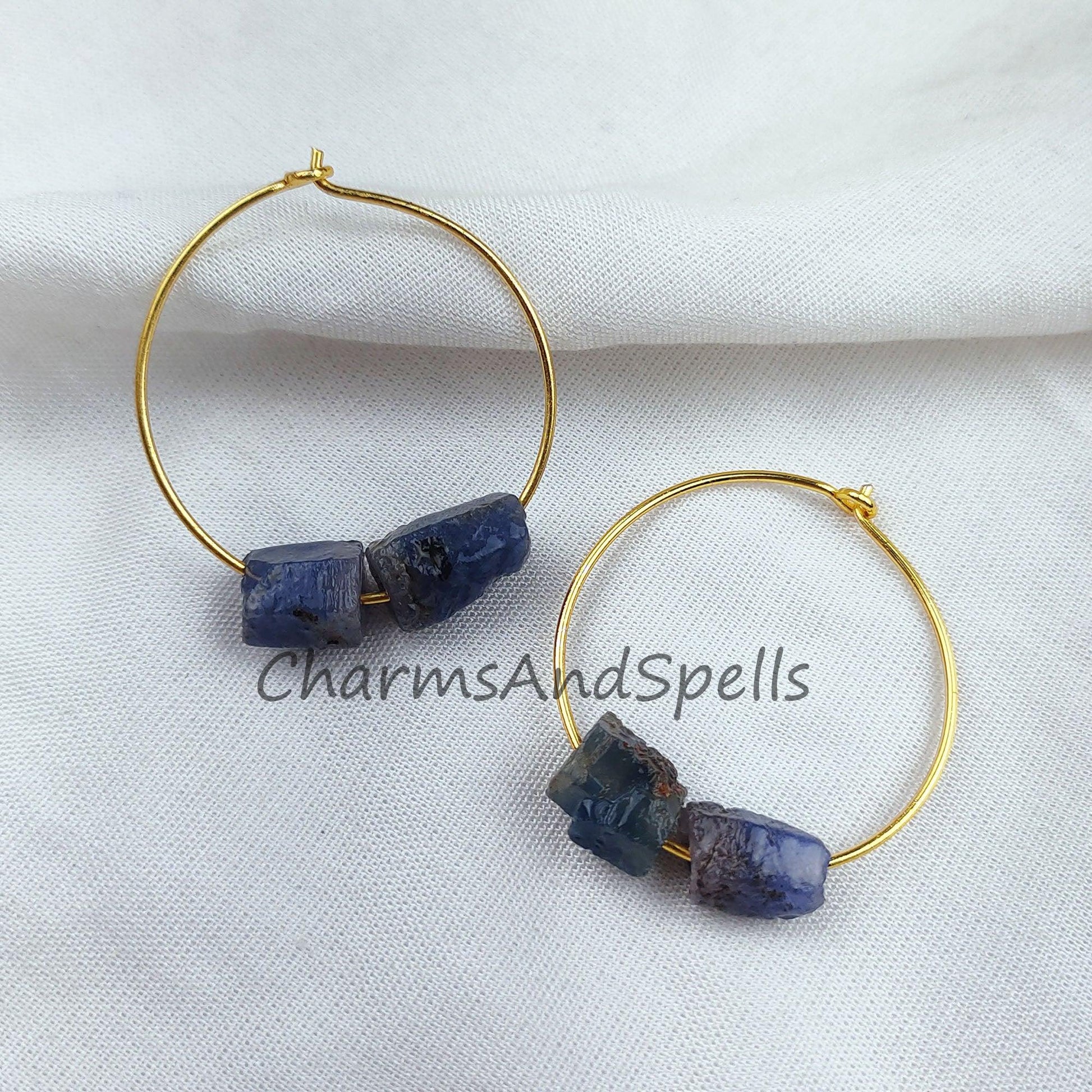 Natural Blue Sapphire Earrings, 14K Gold Plated Earring, Round Earring, Blue Stone Earring, September Birthstone Earring - Charms And Spells