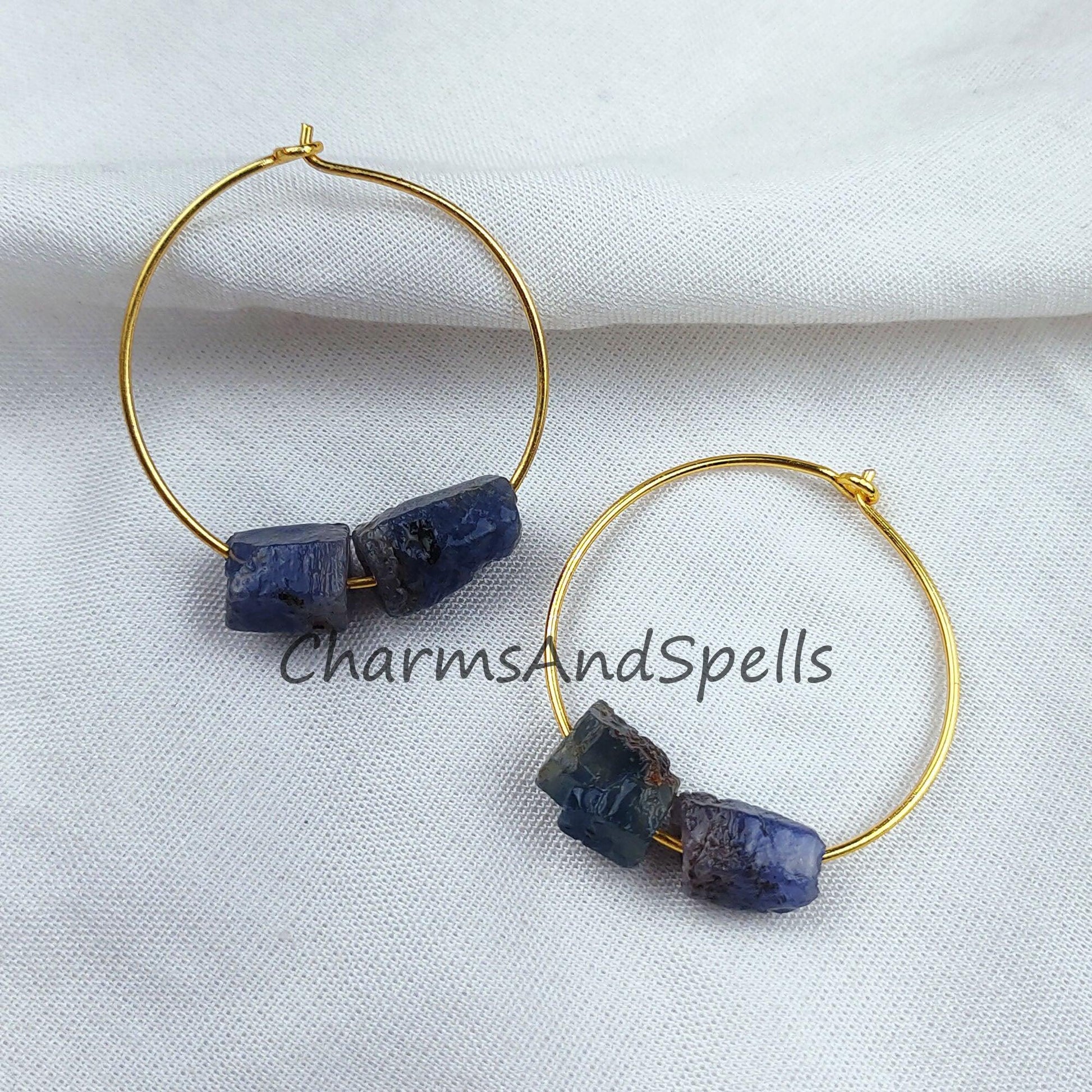 Natural Blue Sapphire Earrings, 14K Gold Plated Earring, Round Earring, Blue Stone Earring, September Birthstone Earring - Charms And Spells